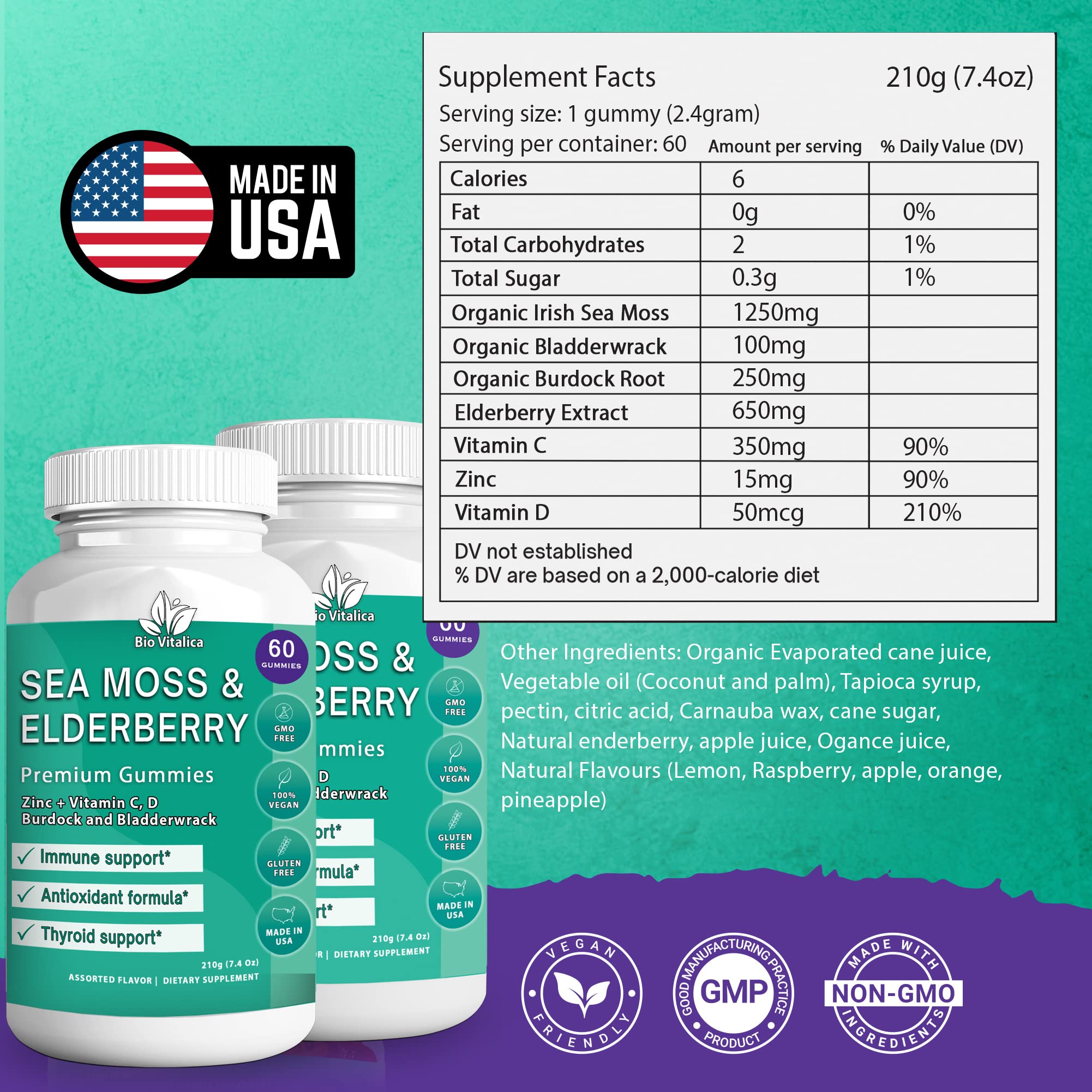 Foto 4 pulgar | Paquete De 2 Gomitas Sea Moss Biovitalica Con Saúco, Veganas - Venta Internacional.