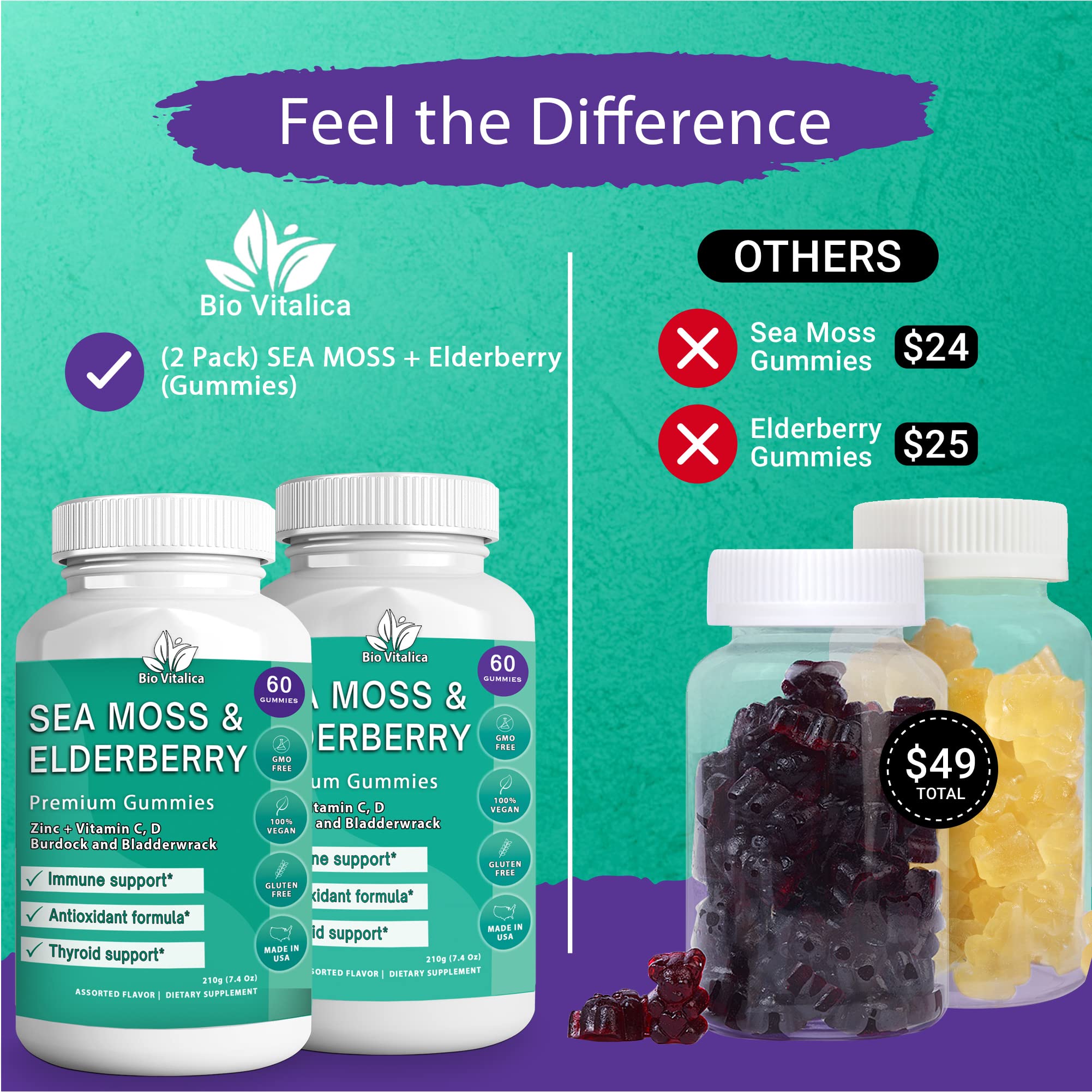 Foto 6 pulgar | Paquete De 2 Gomitas Sea Moss Biovitalica Con Saúco, Veganas - Venta Internacional.
