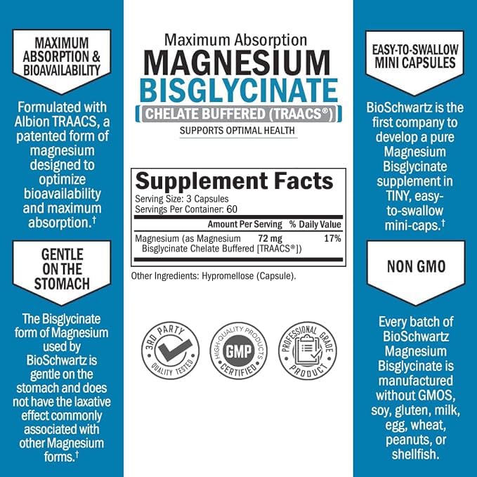 Foto 3 pulgar | Suplemento De Magnesio Bioschwartz Con Bisglicinato De Magnesio 180 Unidades - Venta Internacional.