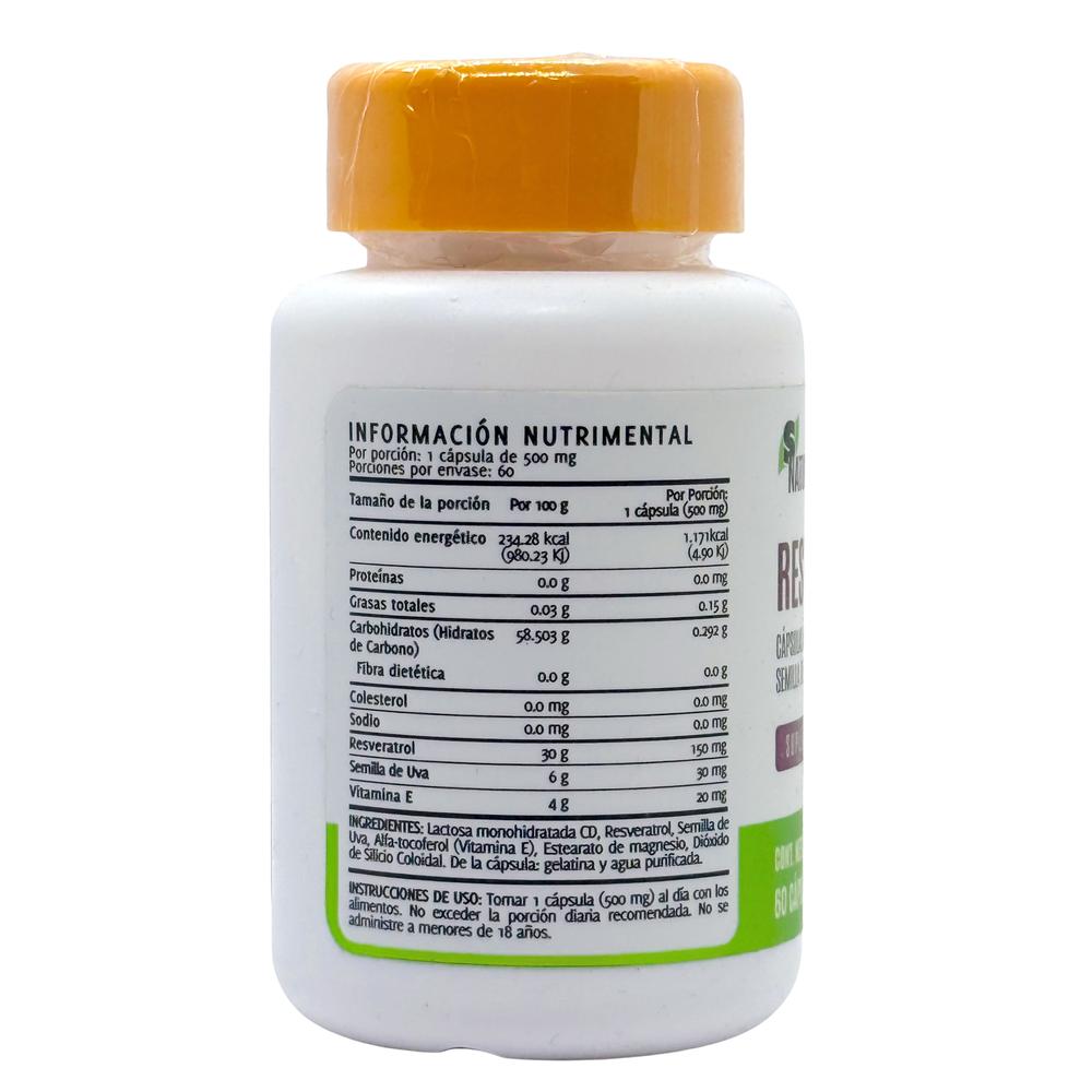 Foto 3 pulgar | Resveratrol Semilla De Uva 60 Cápsulas Snatural