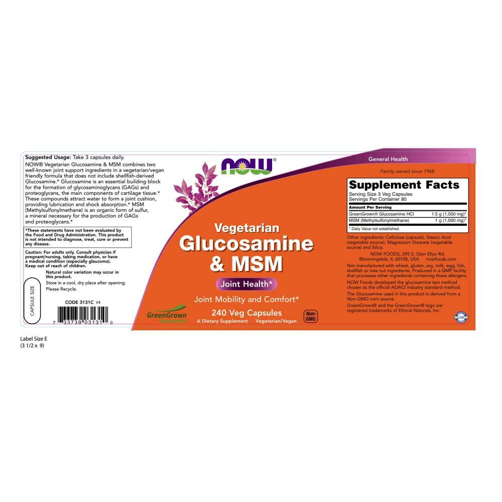 Foto 3 pulgar | Suplemento Now Foods Con Glucosamina Vegetariana Y Msm 240 Cápsulas - Venta Internacional.