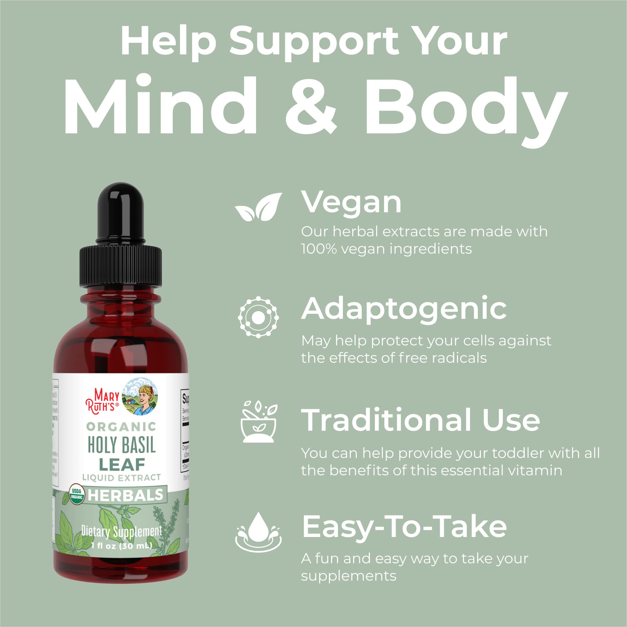Foto 4 | Suplemento Líquido A Base De Hierbas Maryruth's Holy Basil, 30 Ml, Vegano - Venta Internacional.