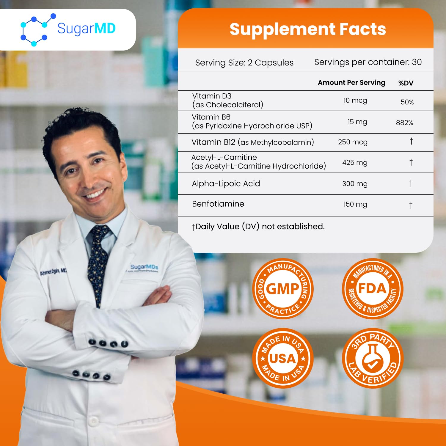 Foto 3 pulgar | Suplemento Sugarmd Neuropathy Support 60 Cápsulas - Venta Internacional.