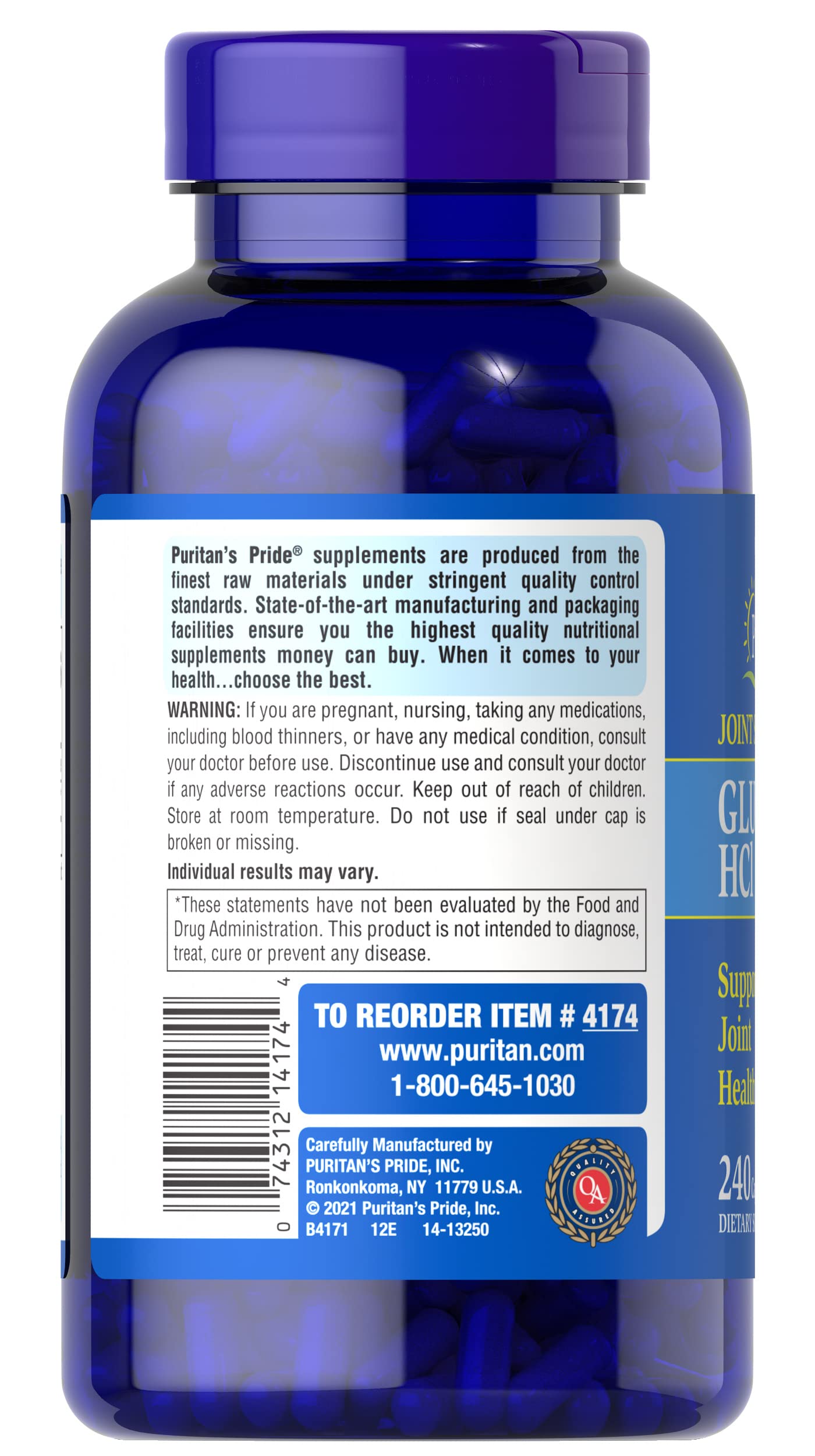 Foto 3 pulgar | Suplemento Puritan's Pride Glucosamina Hci 680 Mg 240 Cápsulas - Venta Internacional.