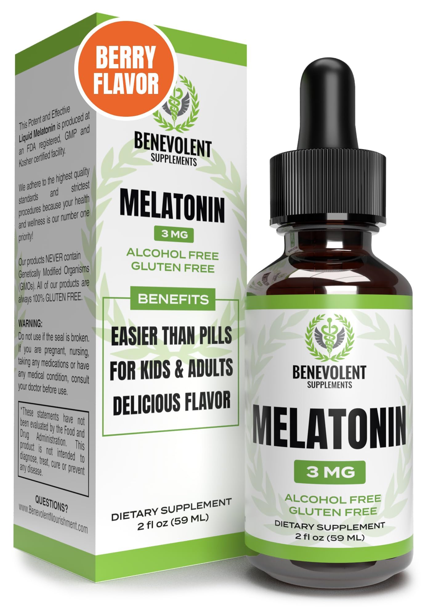 Foto 2 pulgar | Melatonina Líquida Benévola, 3 Mg Para Adultos Y Niños, 60 Ml - Venta Internacional.