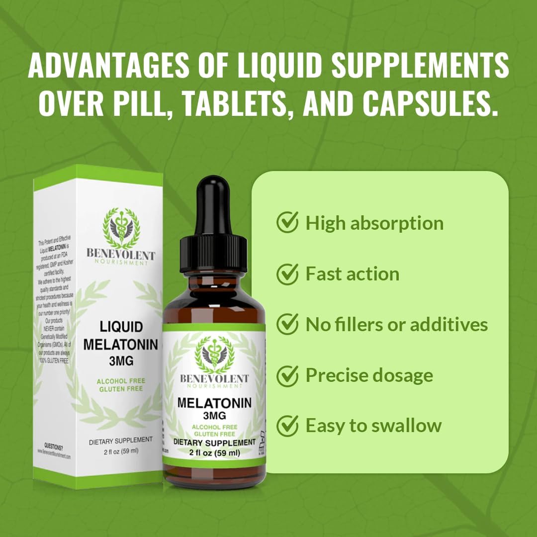 Foto 3 pulgar | Melatonina Líquida Benévola, 3 Mg Para Adultos Y Niños, 60 Ml - Venta Internacional.