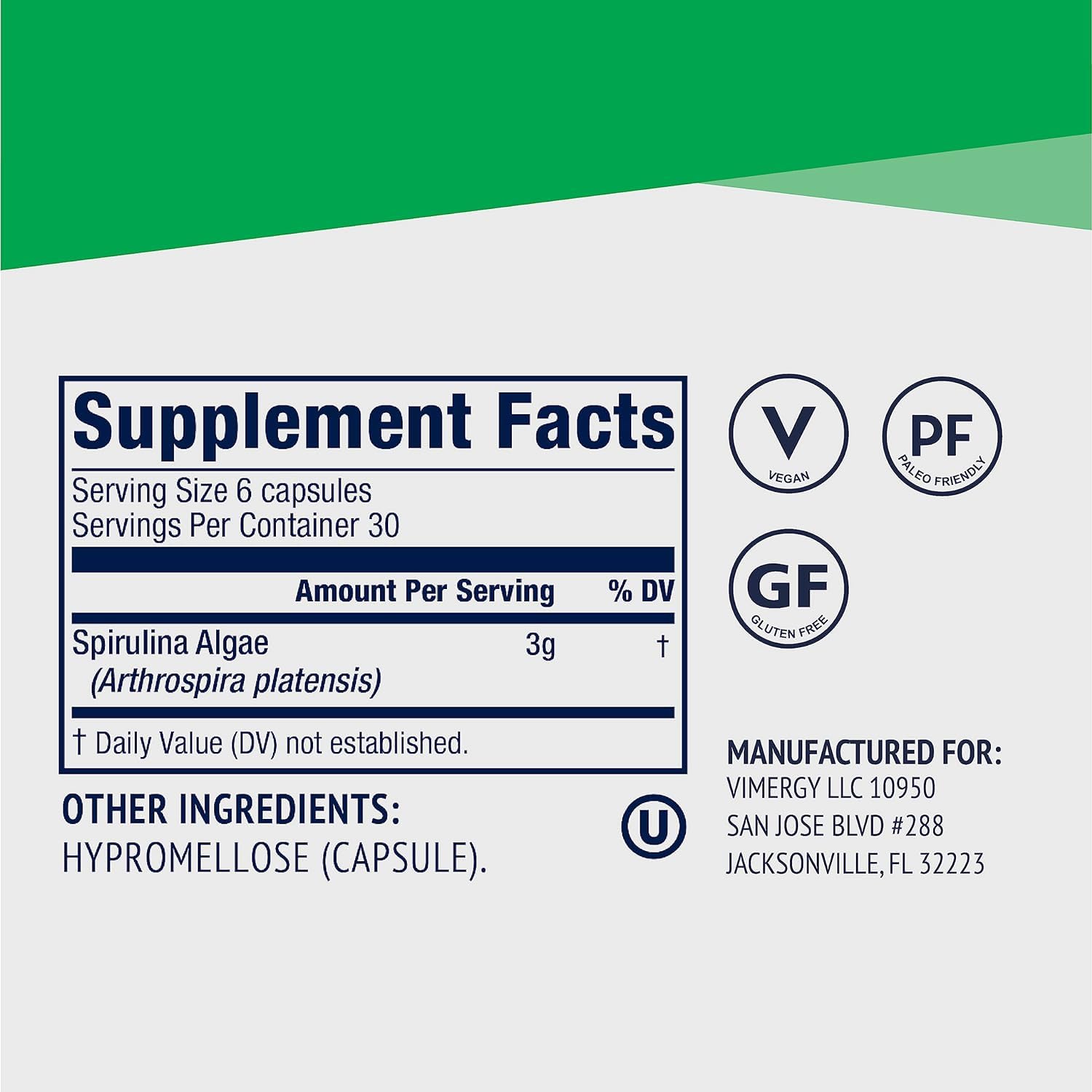 Foto 5 pulgar | Suplemento Vimergy, Cápsulas De Espirulina Natural, 180 Unidades - Venta Internacional.