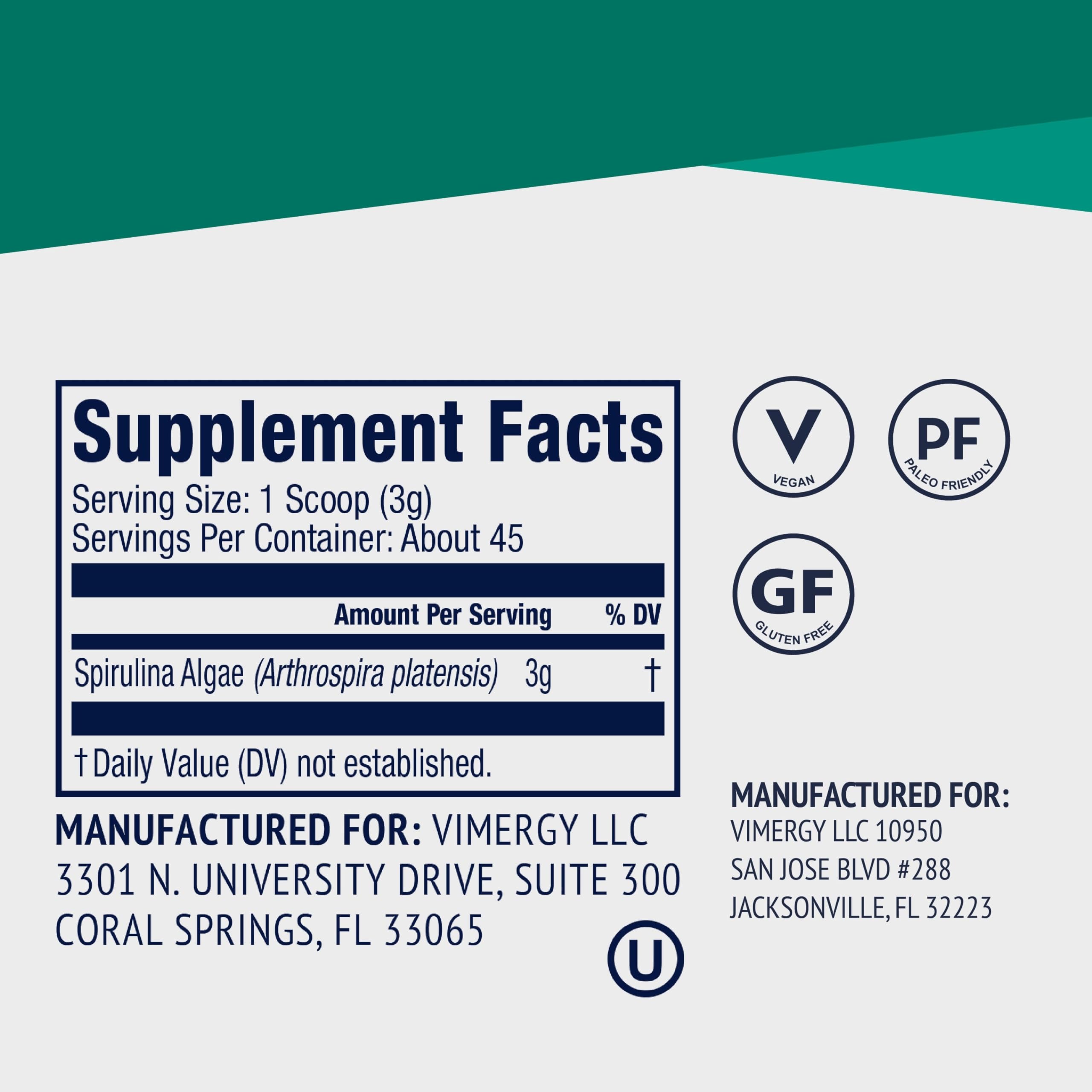 Foto 5 pulgar | Suplemento Vimergy De Espirulina Natural En Polvo 135 G - Venta Internacional.