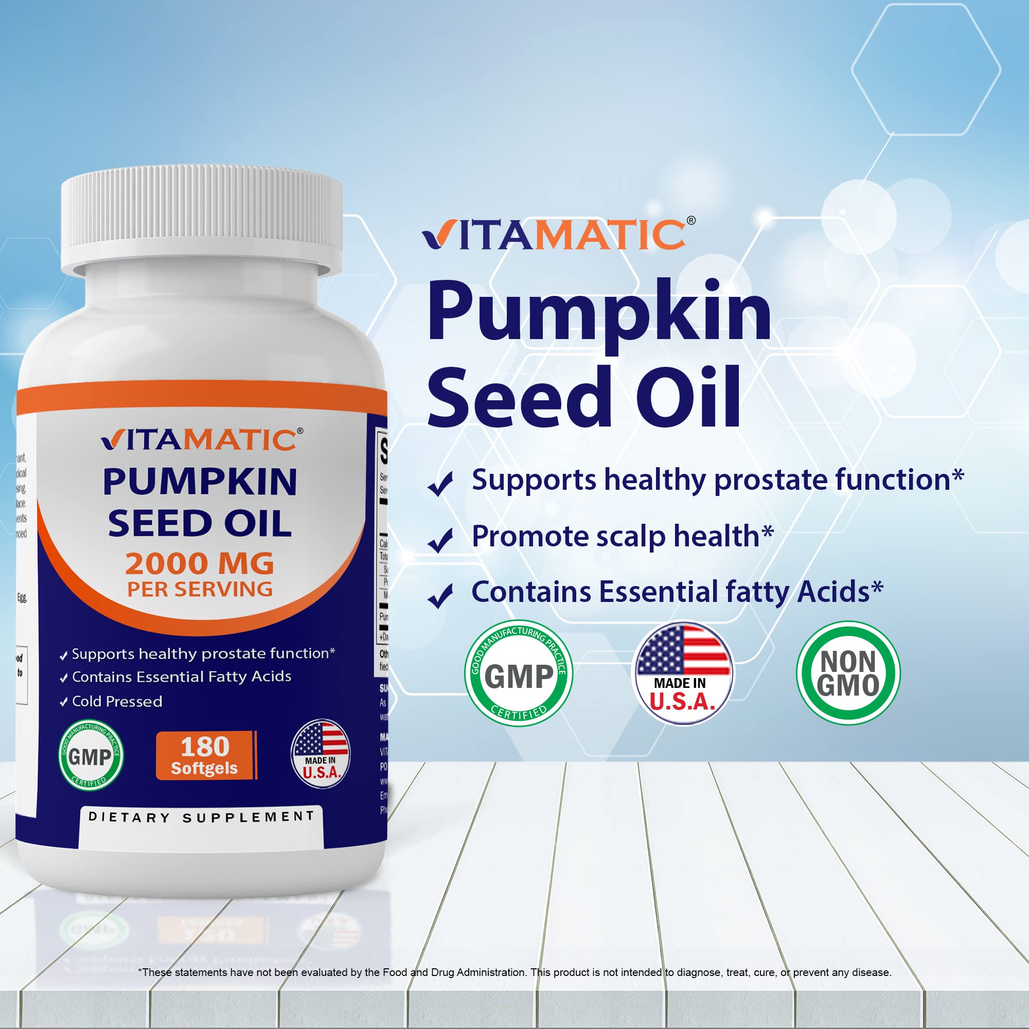Foto 2 | Suplemento Vitamático de Aceite de Semilla De Calabaza 2000 Mg Cápsula Blanda 180 - Venta Internacional