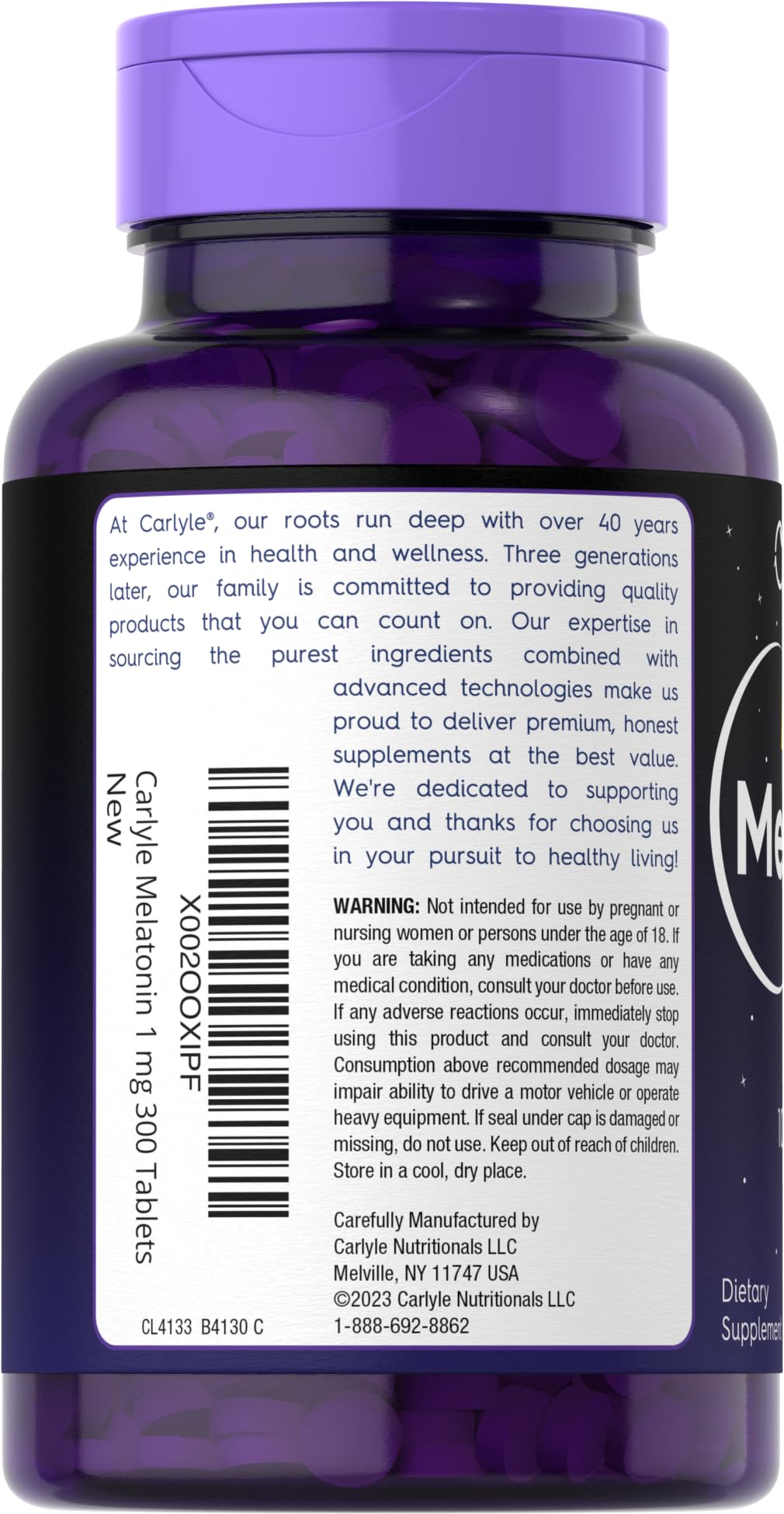 Foto 4 pulgar | Suplemento Carlyle Melatonin 1 Mg 300 Comprimidos En Dosis Baja - Venta Internacional.