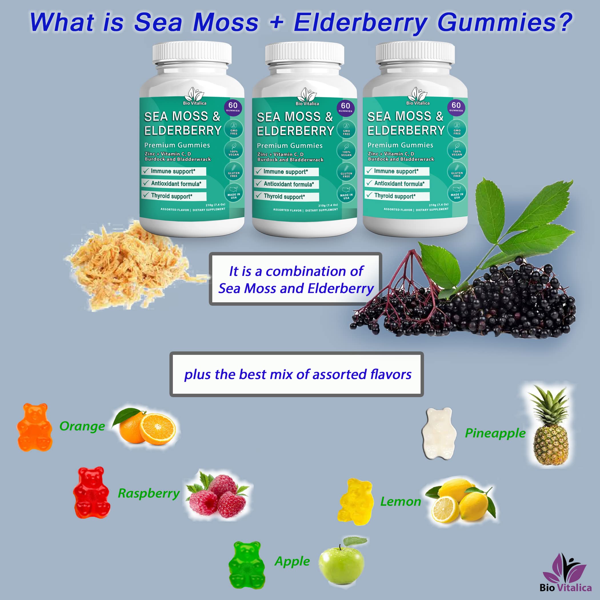 Foto 2 | Suplemento Bio Vitalica Sea Moss Gomies Con Extracto De Saúco - Venta Internacional.
