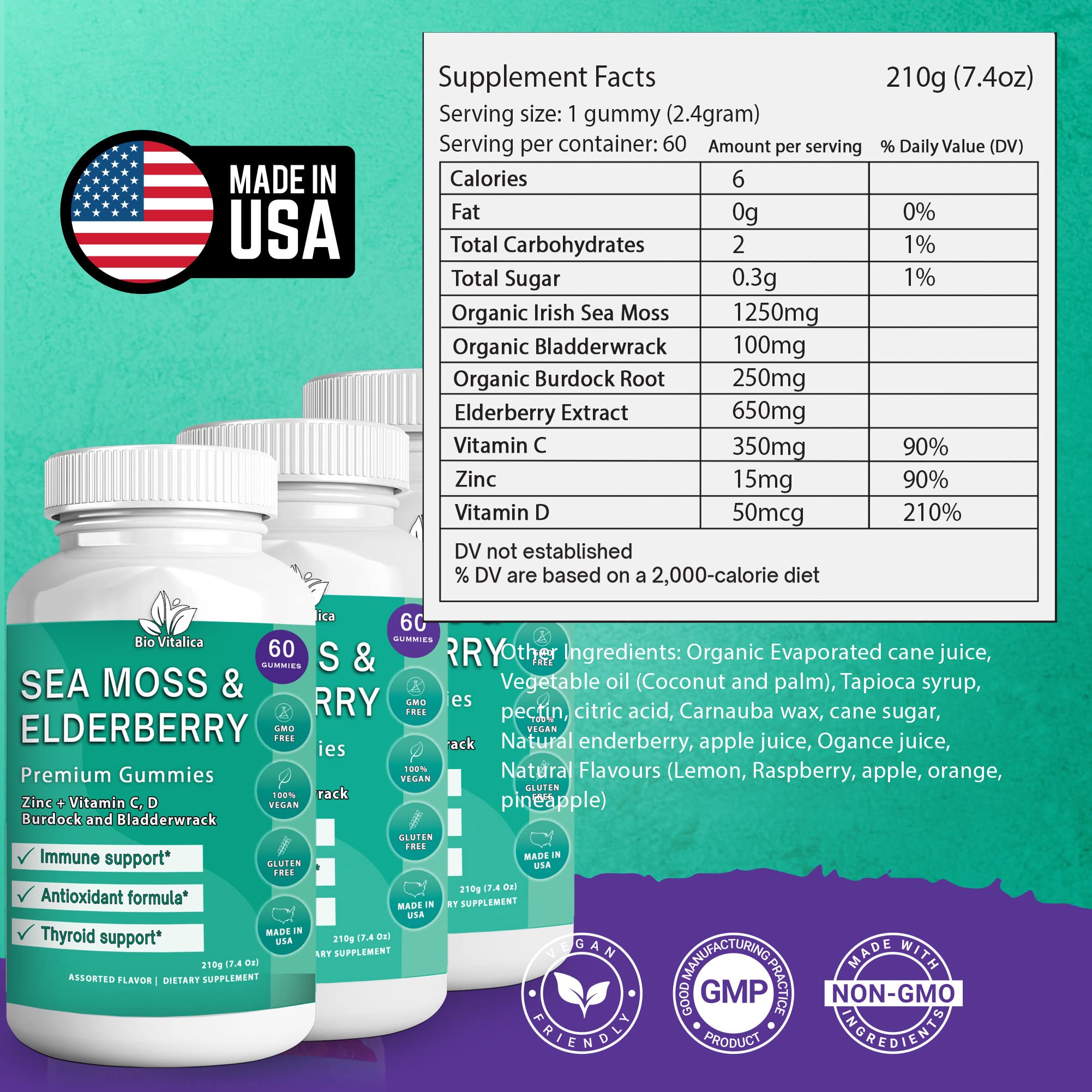 Foto 5 pulgar | Suplemento Bio Vitalica Sea Moss Gomies Con Extracto De Saúco - Venta Internacional.