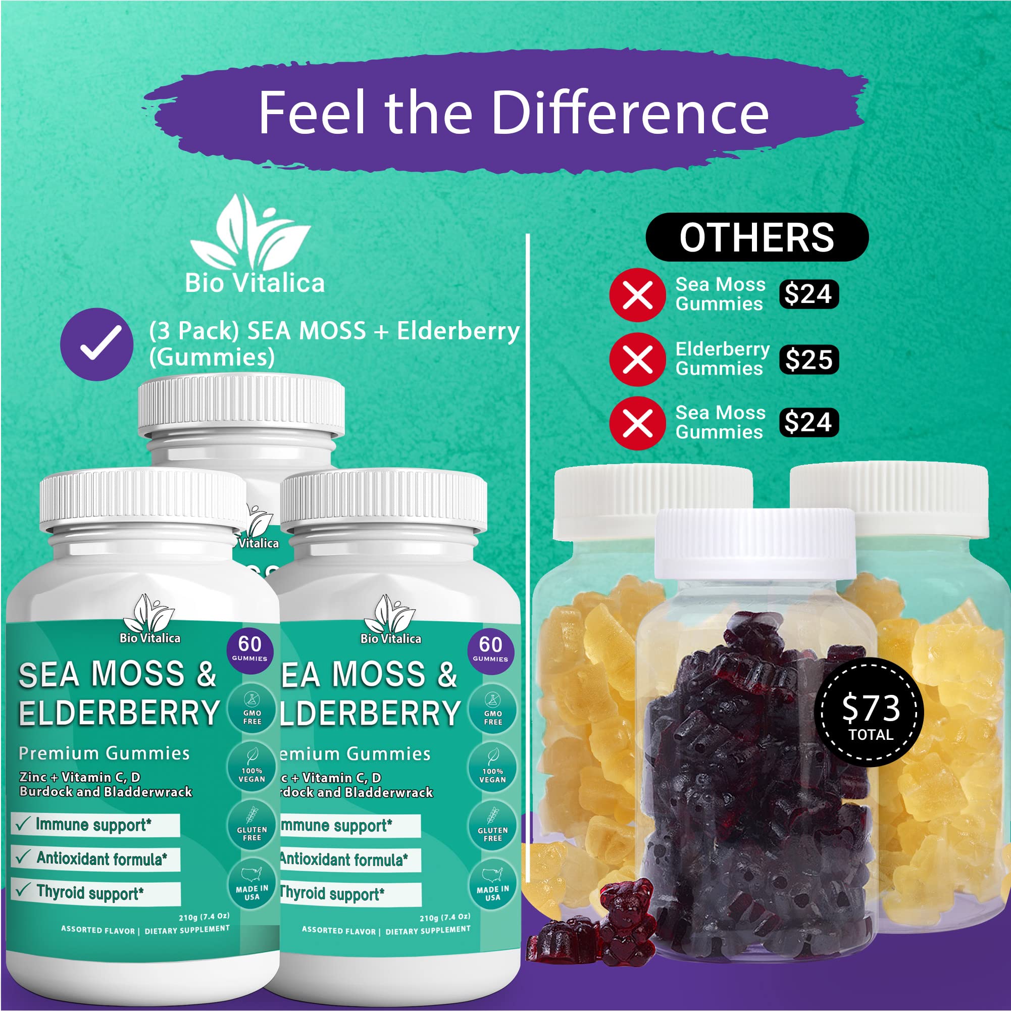Foto 8 pulgar | Suplemento Bio Vitalica Sea Moss Gomies Con Extracto De Saúco - Venta Internacional.