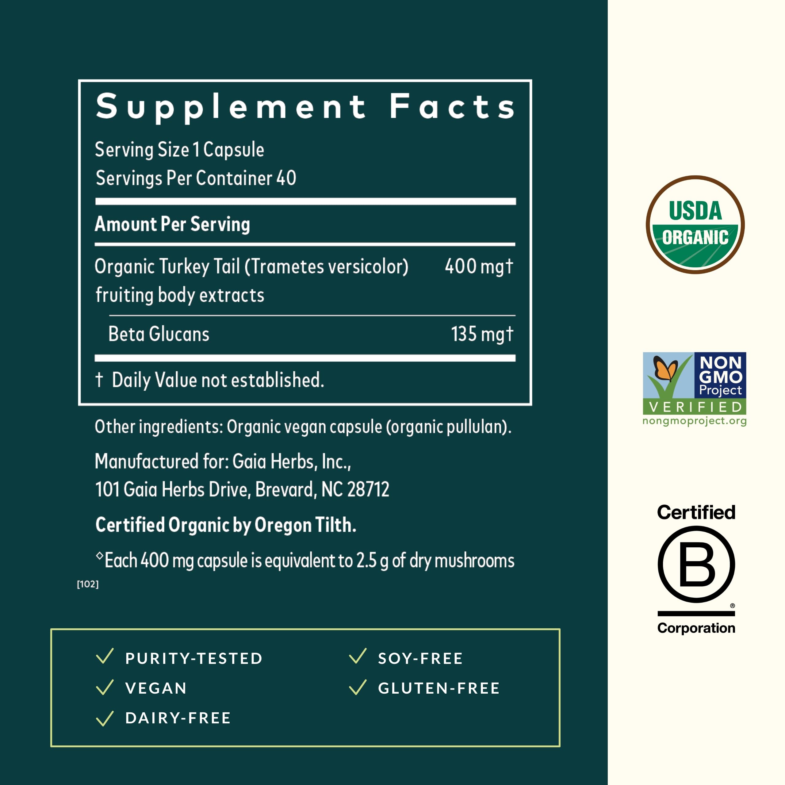 Foto 3 pulgar | Suplemento Gaia Herbs Con Forma De Cola De Pavo, 40 Cápsulas Veganas - Venta Internacional.