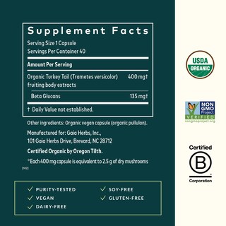 Foto 2 | Suplemento Gaia Herbs Con Forma De Cola De Pavo, 40 Cápsulas Veganas - Venta Internacional.