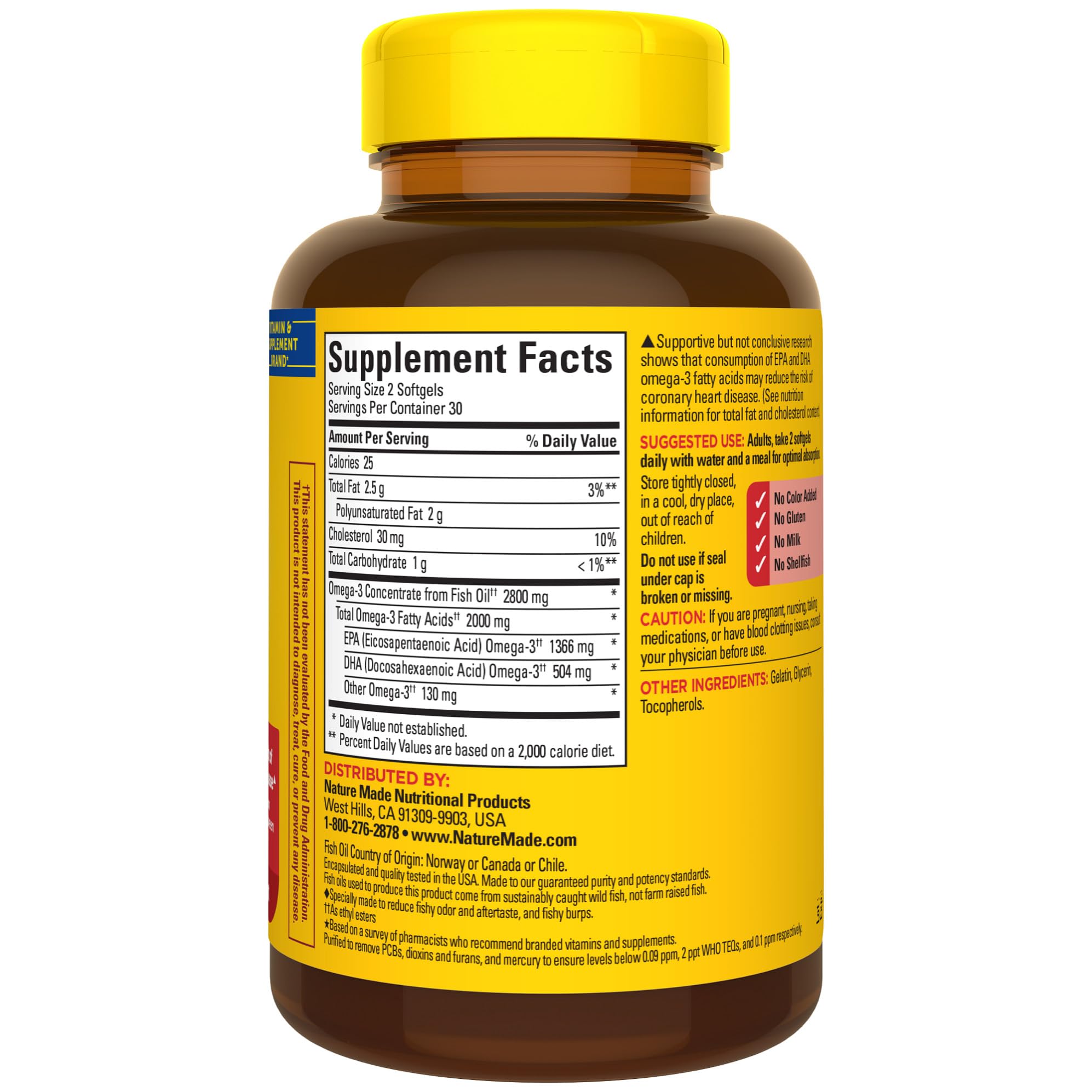 Foto 7 | Suplemento De Aceite De Pescado Omega 3 De Nature Made, 2800 Mg, 60 Cápsulas Blandas - Venta Internacional.