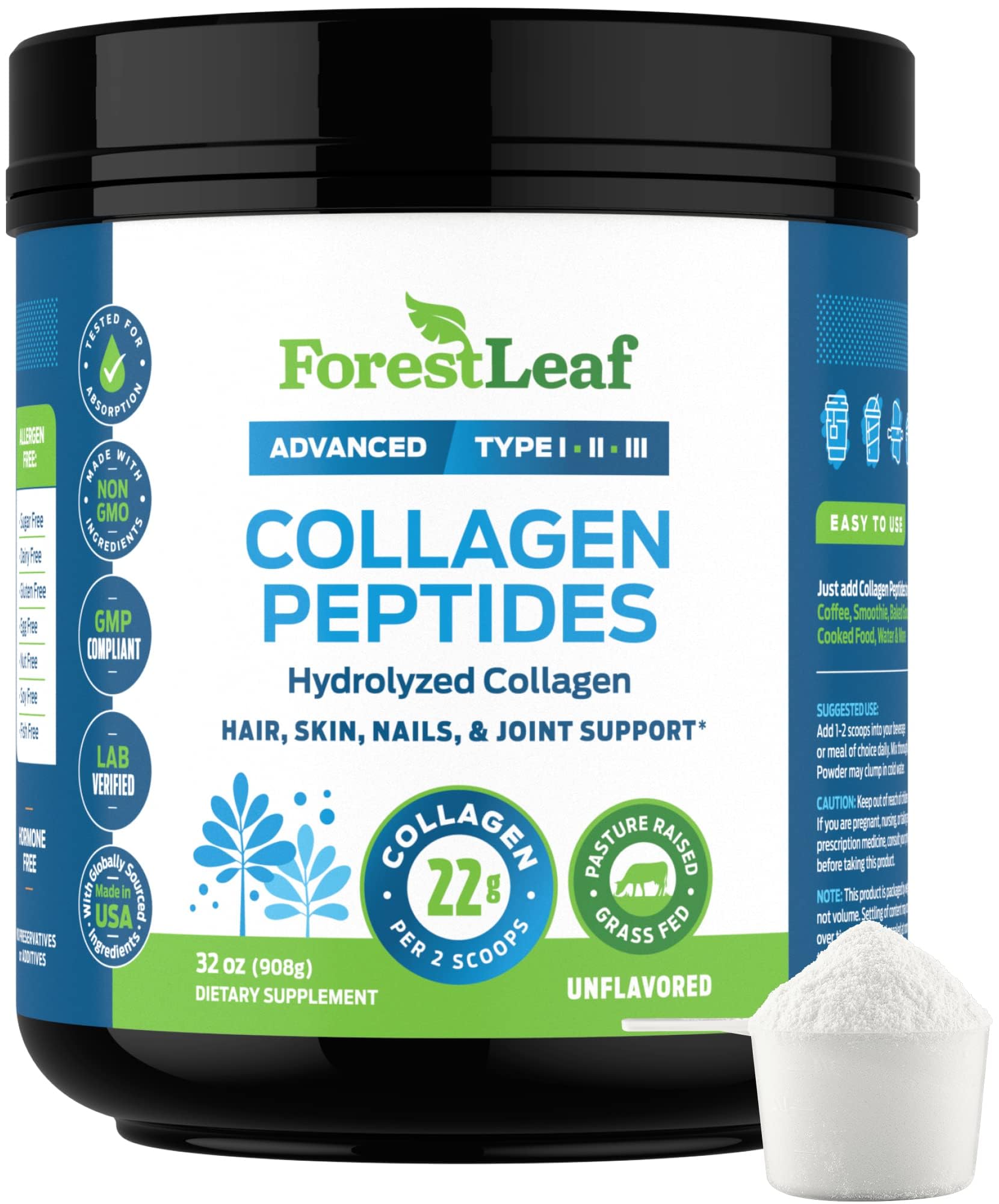 Péptidos De Colágeno En Polvo Forestleaf Sin Sabor 41 Porciones - Venta Internacional.