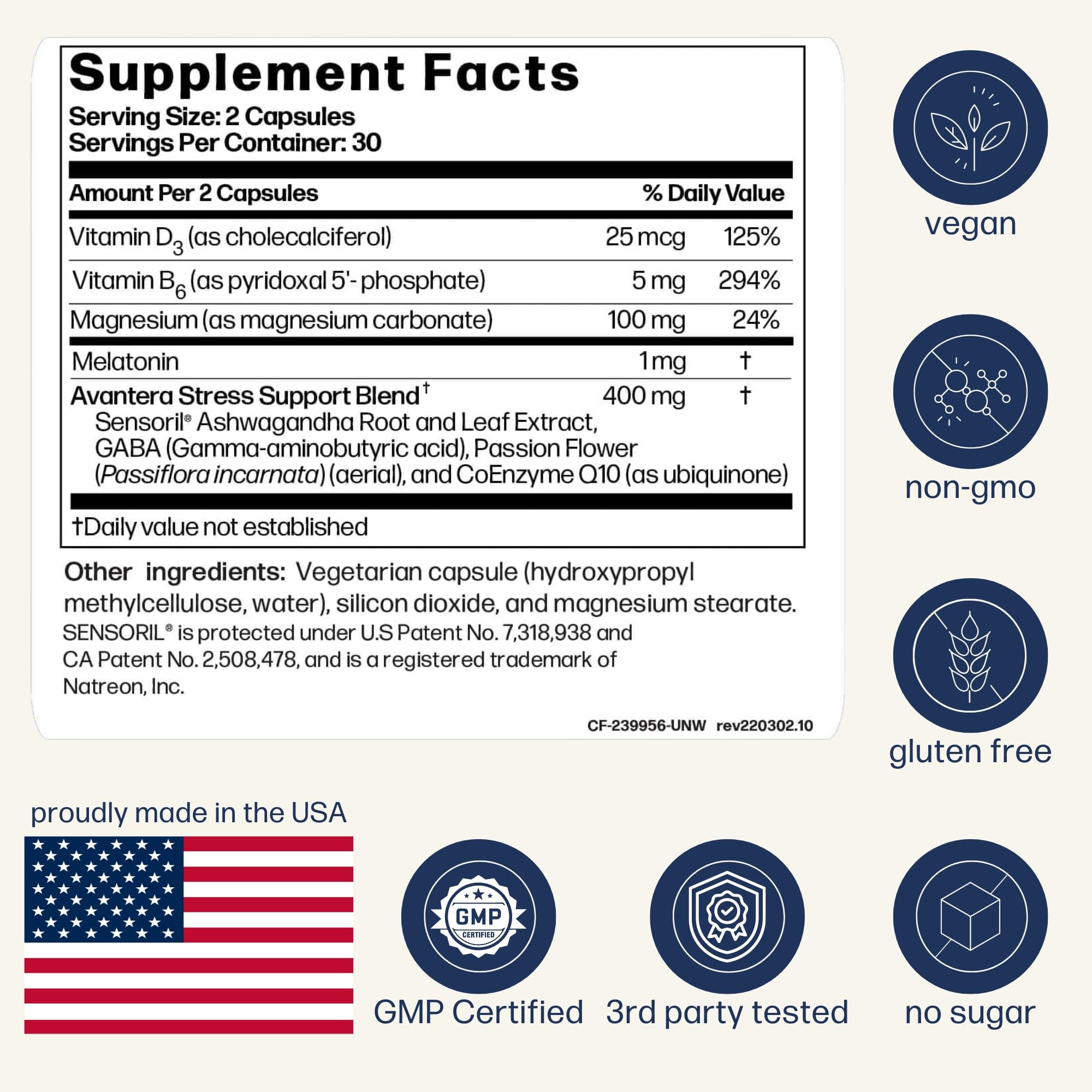 Foto 7 pulgar | Suplemento Avantera Premium Nootropic Unwind, Suministro De 30 Días - Venta Internacional.