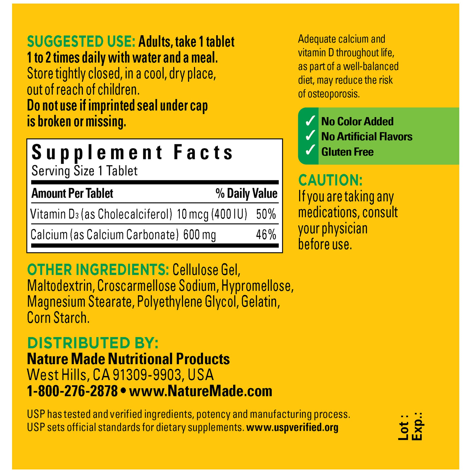 Foto 7 pulgar | Suplemento De Calcio Nature Made 600 Mg Con Vitamina D3 60 Comprimidos - Venta Internacional.