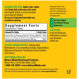 Foto 6 | Suplemento De Calcio Nature Made 600 Mg Con Vitamina D3 60 Comprimidos - Venta Internacional.