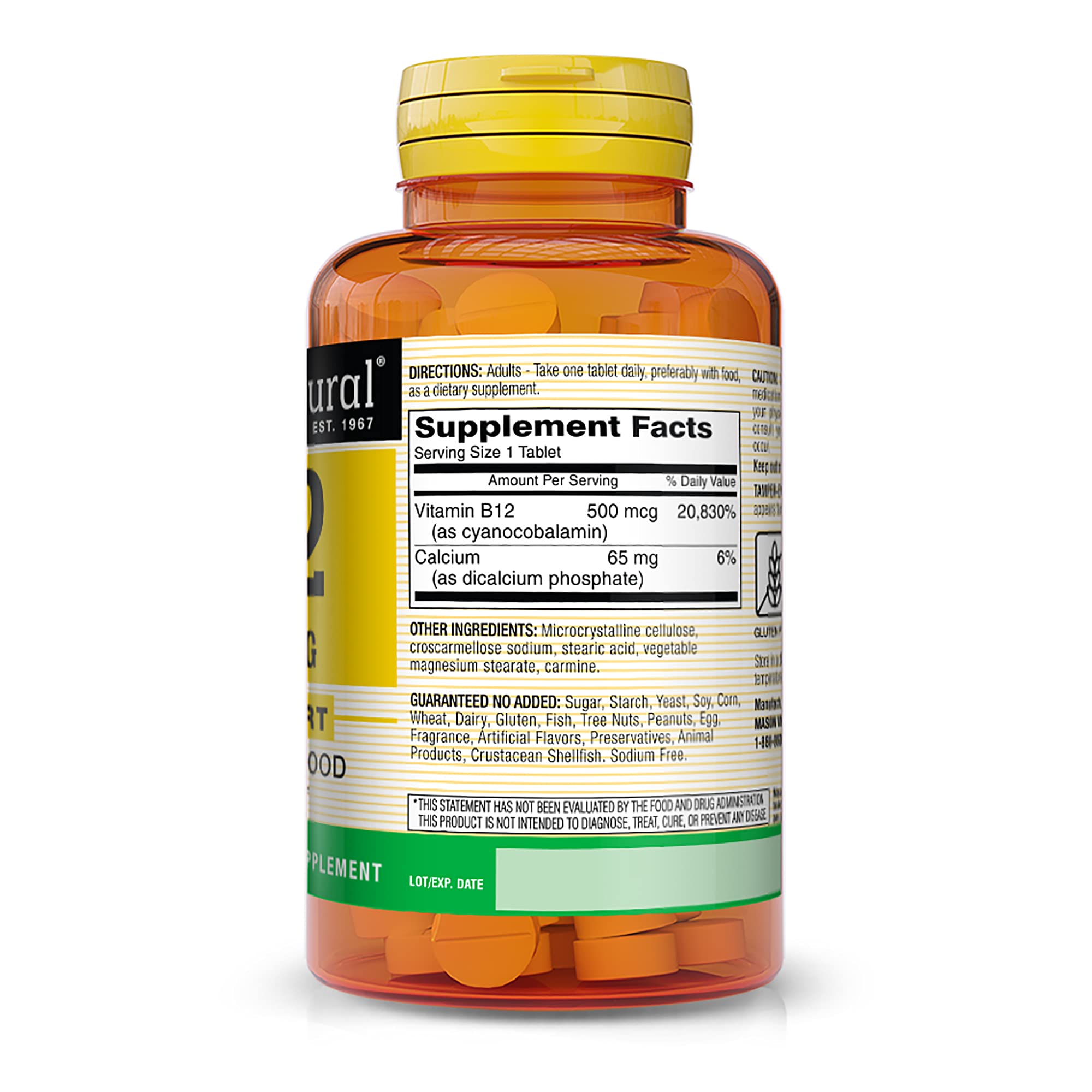 Foto 3 pulgar | Suplemento Mason Natural De Vitamina B12 500 Mcg Con Calcio 100 Comprimidos - Venta Internacional.