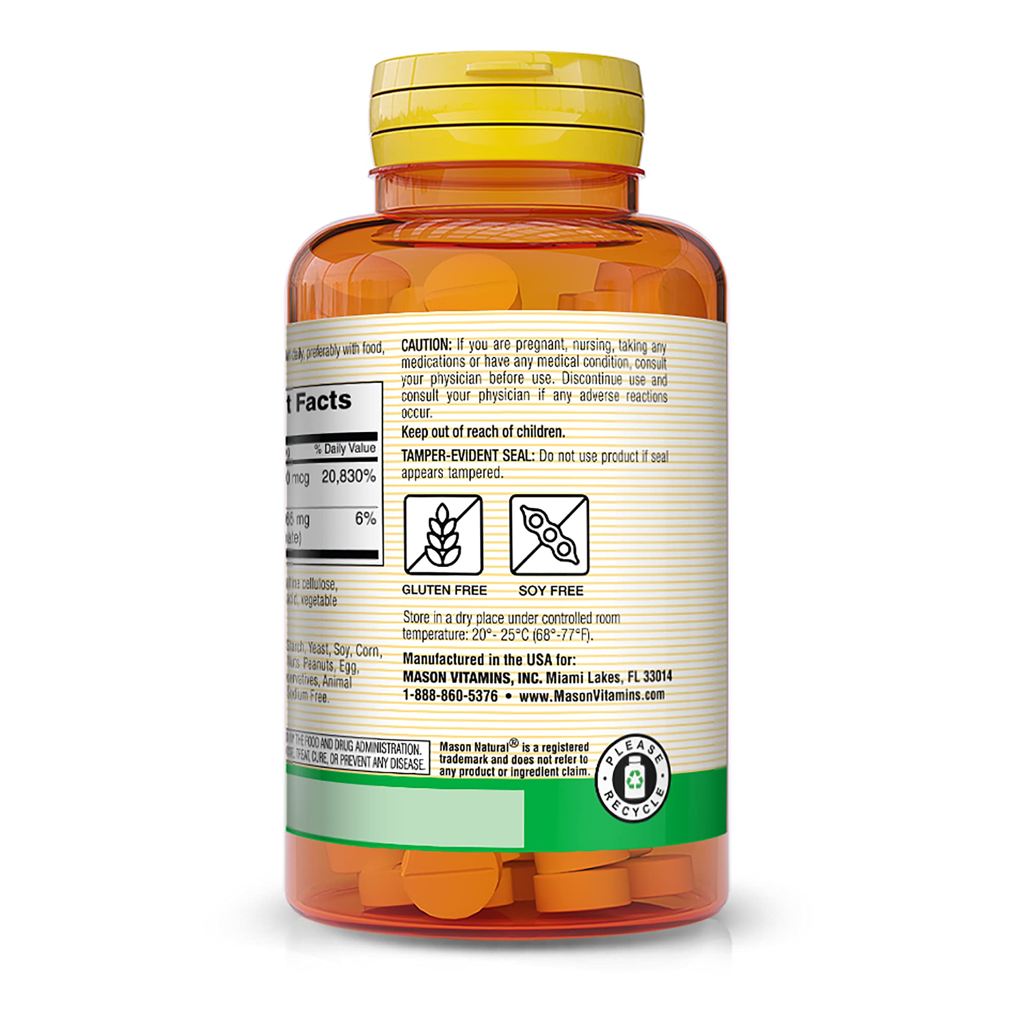 Foto 4 pulgar | Suplemento Mason Natural De Vitamina B12 500 Mcg Con Calcio 100 Comprimidos - Venta Internacional.
