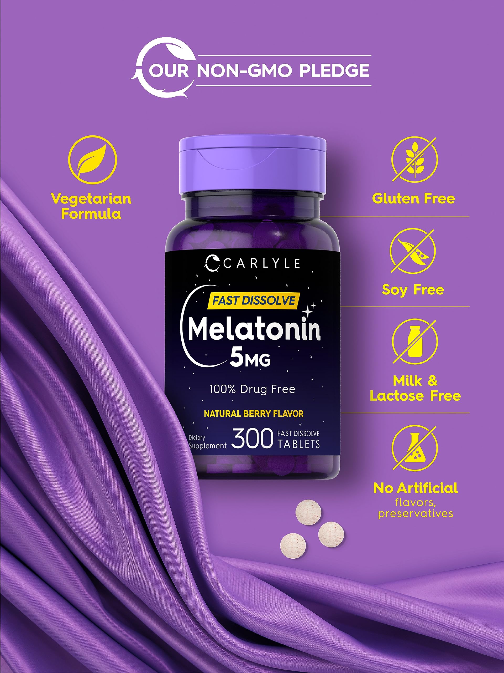 Foto 5 pulgar | Suplemento Carlyle Melatonin De 5 Mg De Disolución Rápida, 300 Comprimidos - Venta Internacional.