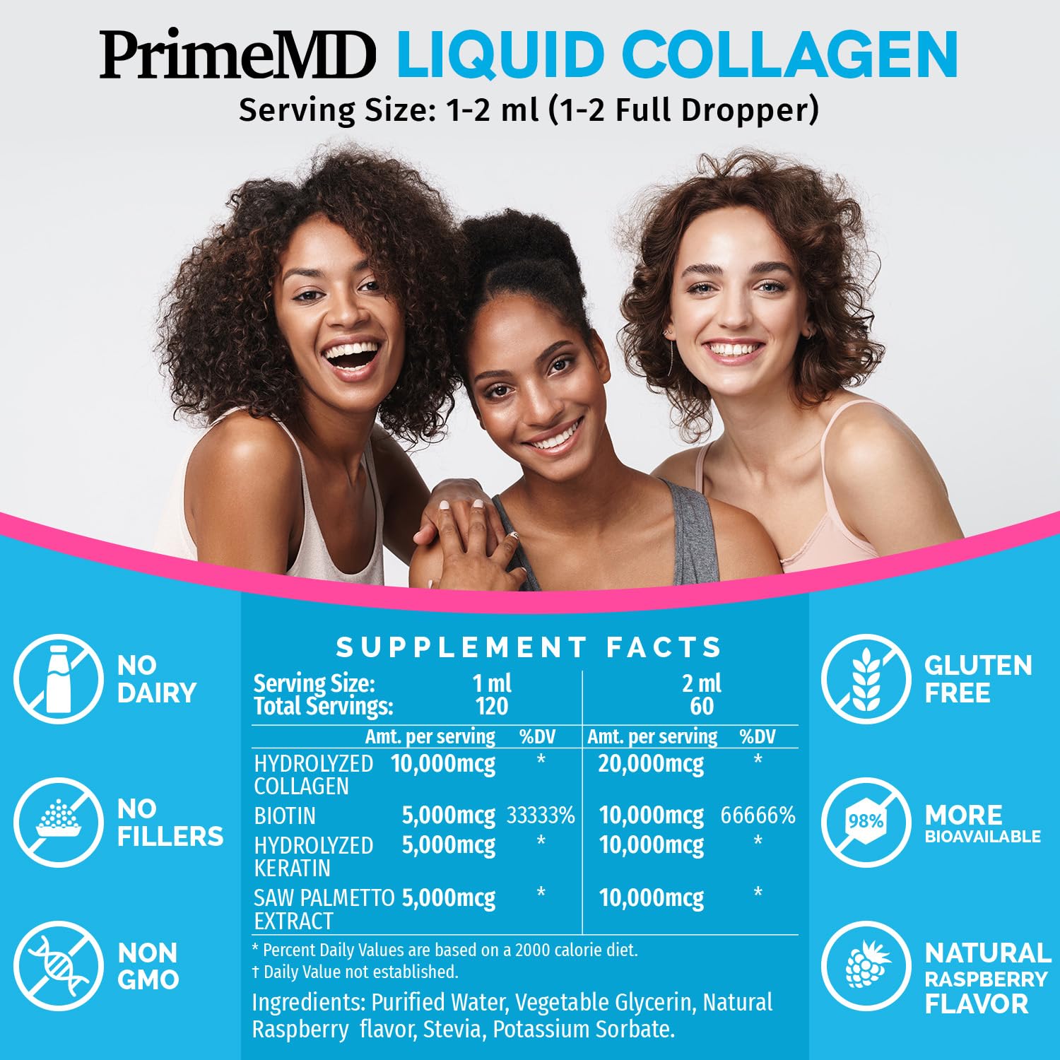 Foto 4 pulgar | Péptidos De Colágeno Líquido Primemd Para Mujeres, 60 Ml Con Biotina - Venta Internacional.