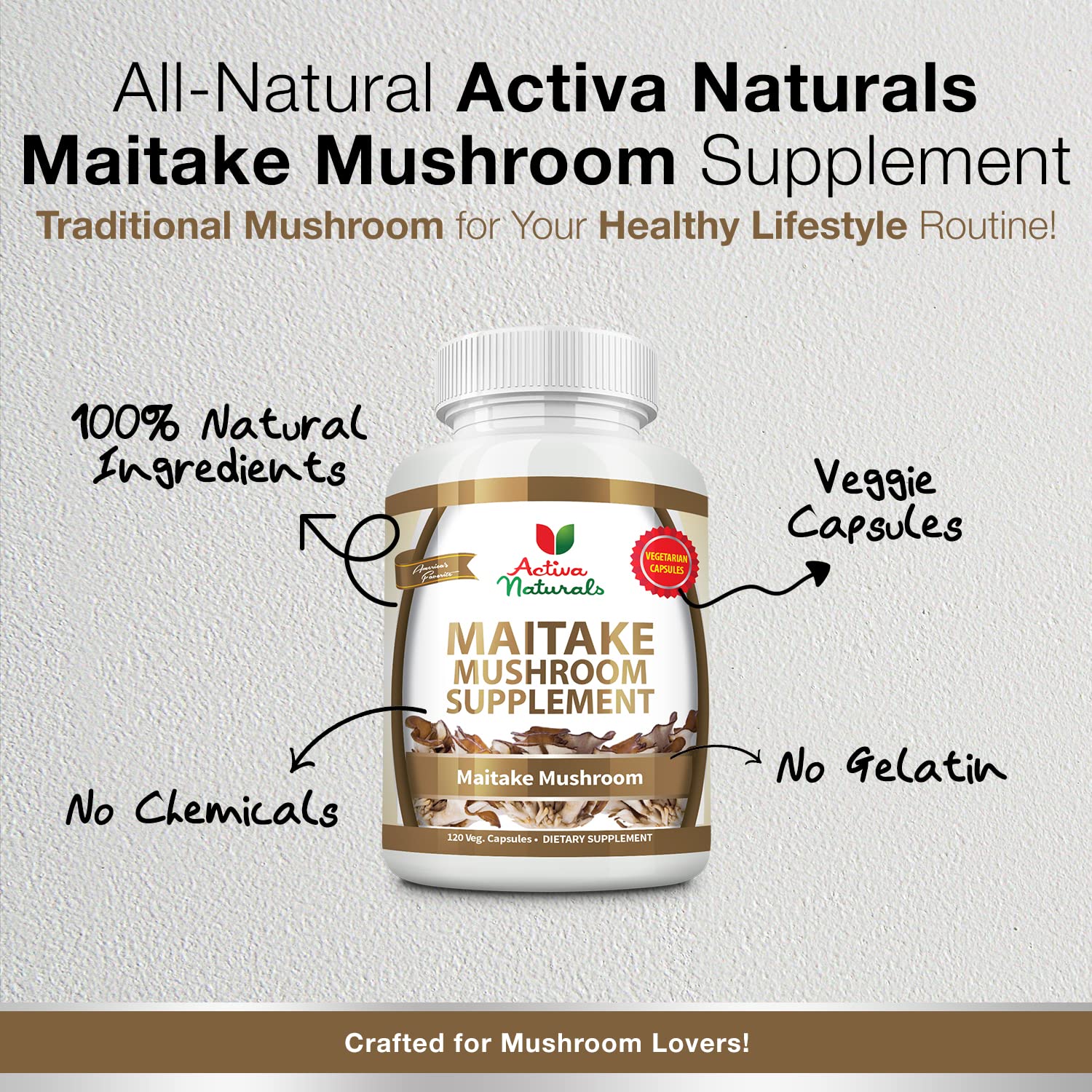 Foto 3 pulgar | Suplemento Activa Naturals Con Hongos Maitake 120 Cápsulas - Venta Internacional.