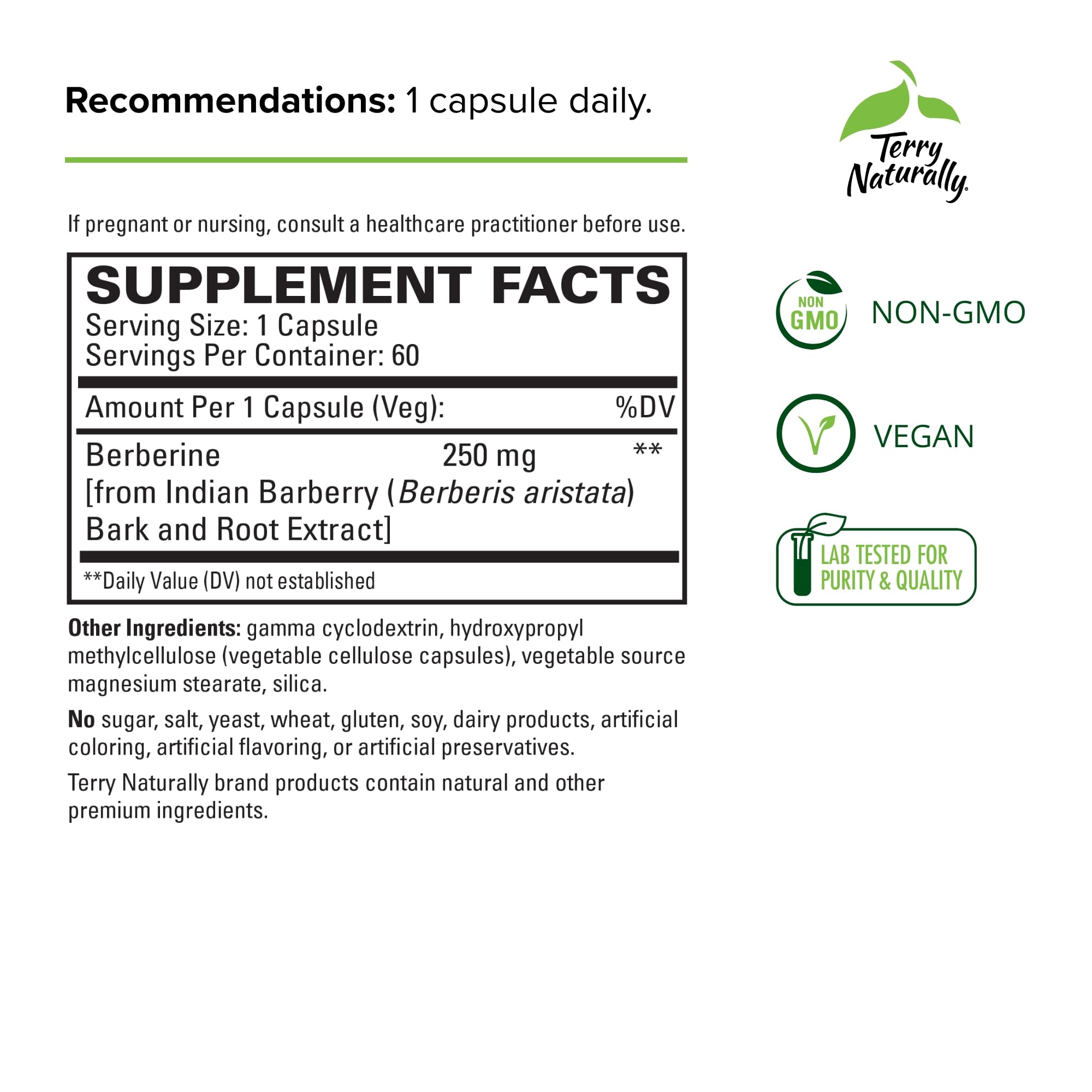 Foto 3 pulgar | Suplemento Terry Naturally Berberine Metx Extra Strength 60 Cápsulas - Venta Internacional.