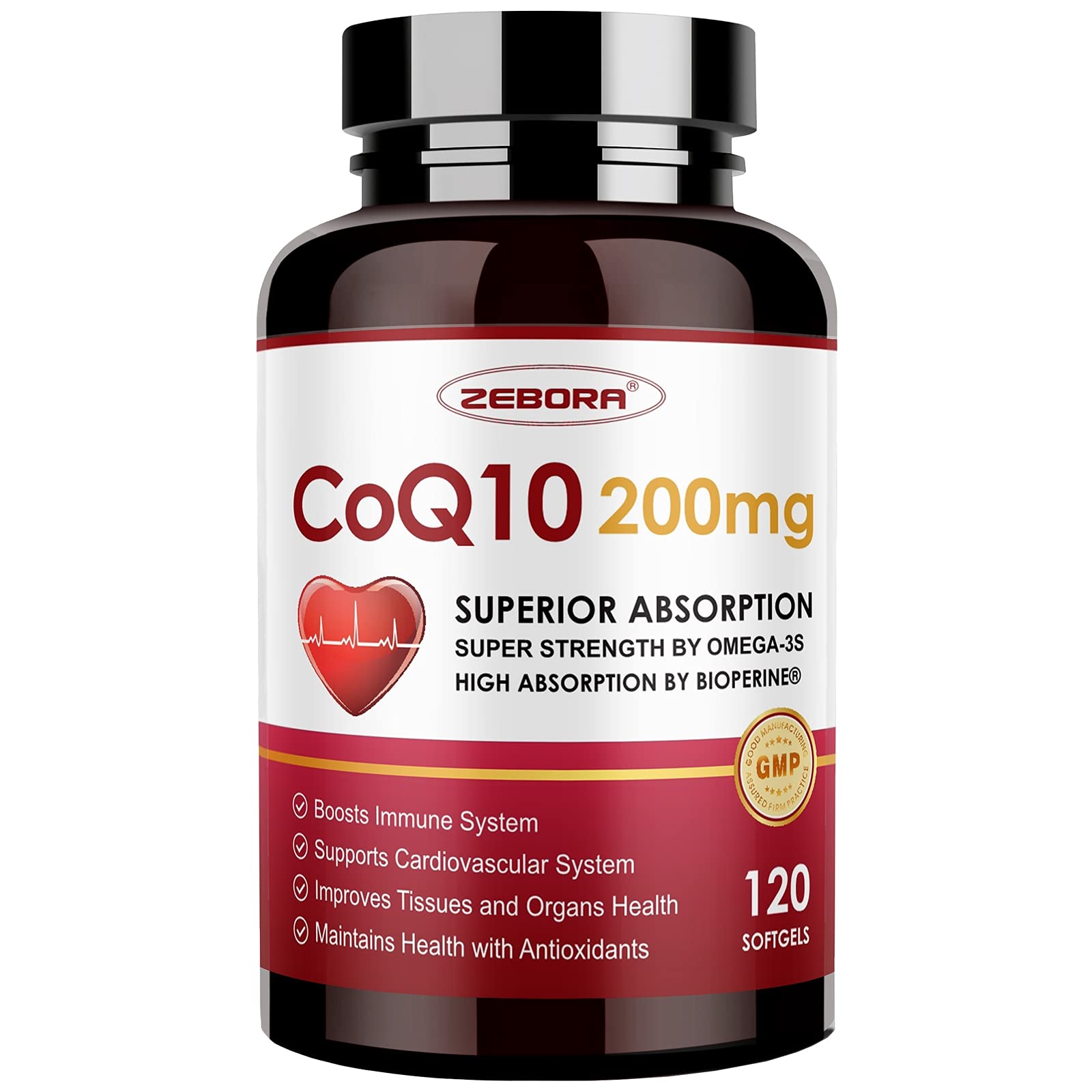 Foto 2 pulgar | Suplemento De Cápsulas Blandas Zebora Coq10 De 200 Mg Con Pqq, Bioperine Y Omega-3 - Venta Internacional.
