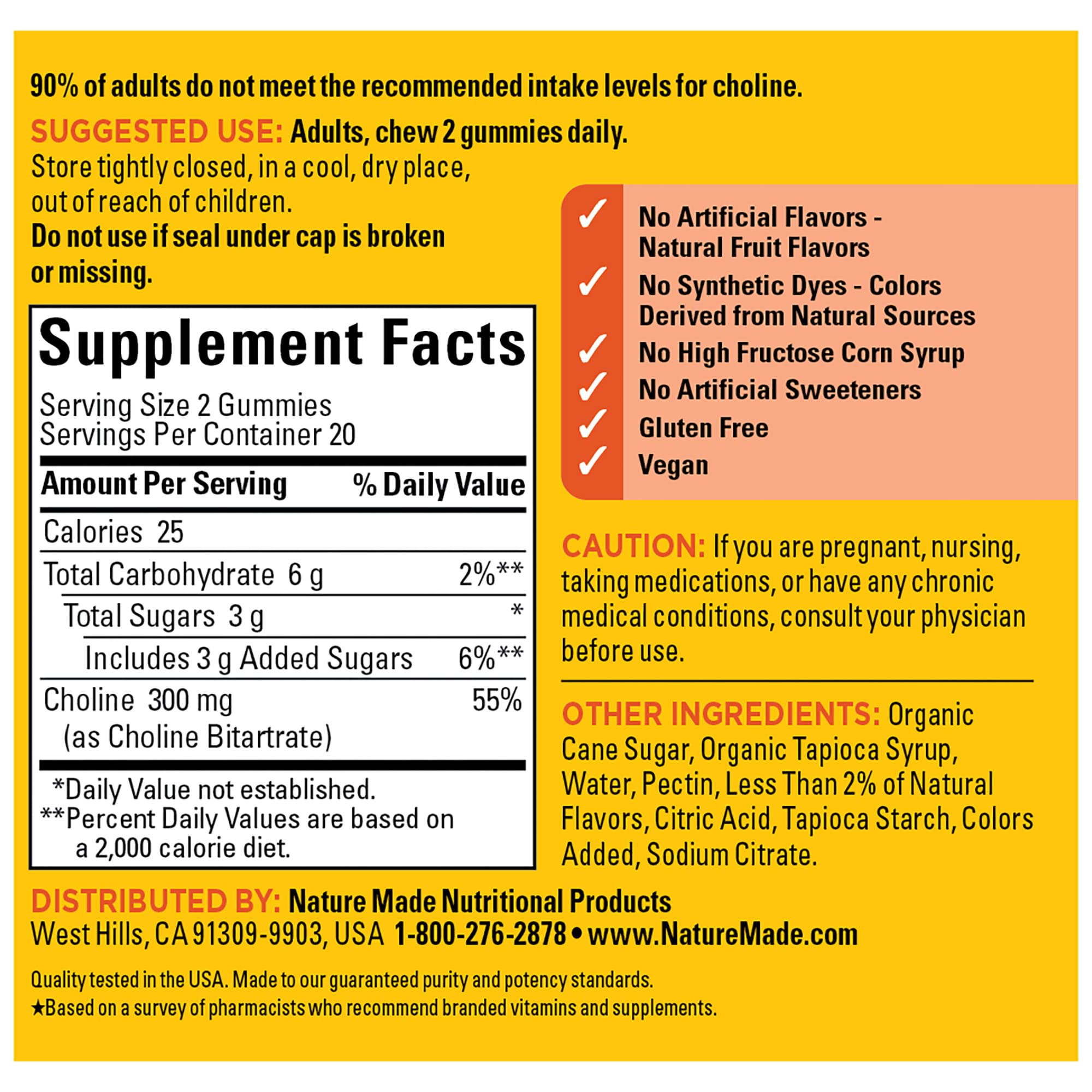 Foto 7 pulgar | Suplementos Nature Made Choline 300 Mg 40 Gomitas Veganas - Venta Internacional.