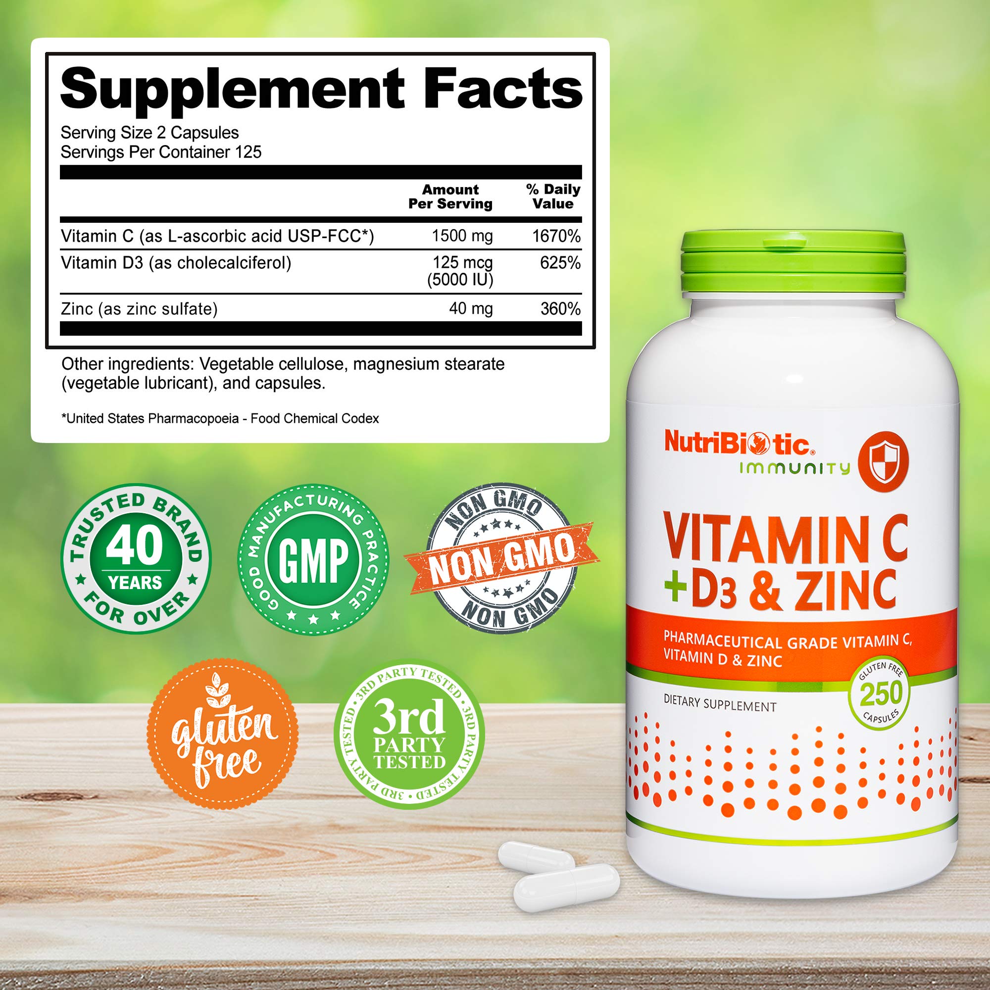 Foto 4 pulgar | Suplemento Nutribiotic De Vitamina C, Vitamina D3 Y Zinc, 250 Cápsulas - Venta Internacional.