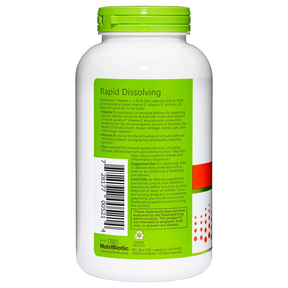 Foto 5 pulgar | Suplemento Nutribiotic De Vitamina C, Vitamina D3 Y Zinc, 250 Cápsulas - Venta Internacional.