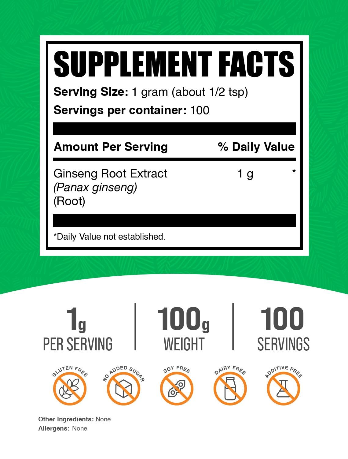 Foto 3 pulgar | Suplemento Bulksupplements.com Extracto De Raíz De Ginseng 100 G - Venta Internacional.