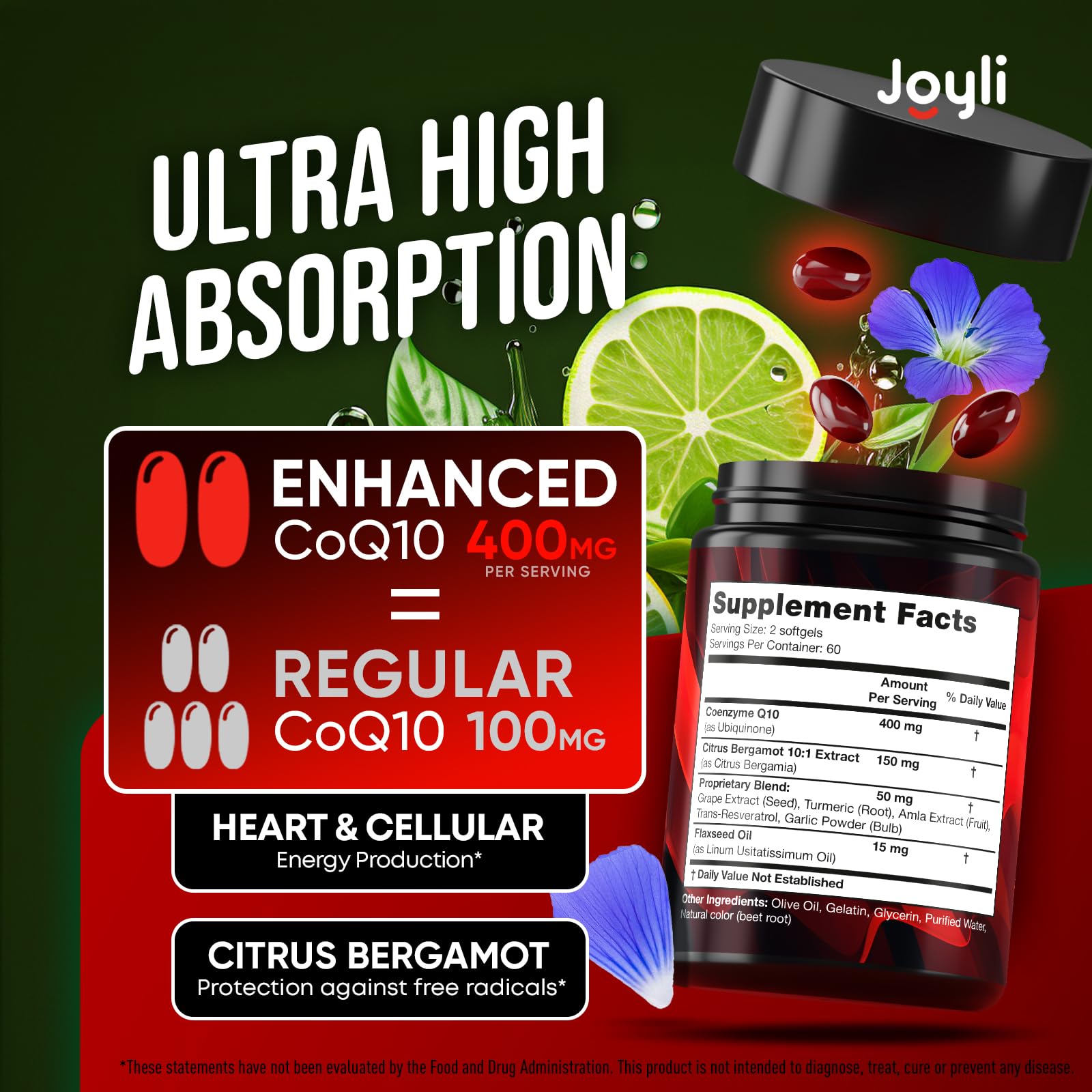 Foto 2 | Suplemento: Cápsulas Blandas De Coenzima Q10 De 400 Mg De Joyli Nutrition - Venta Internacional.