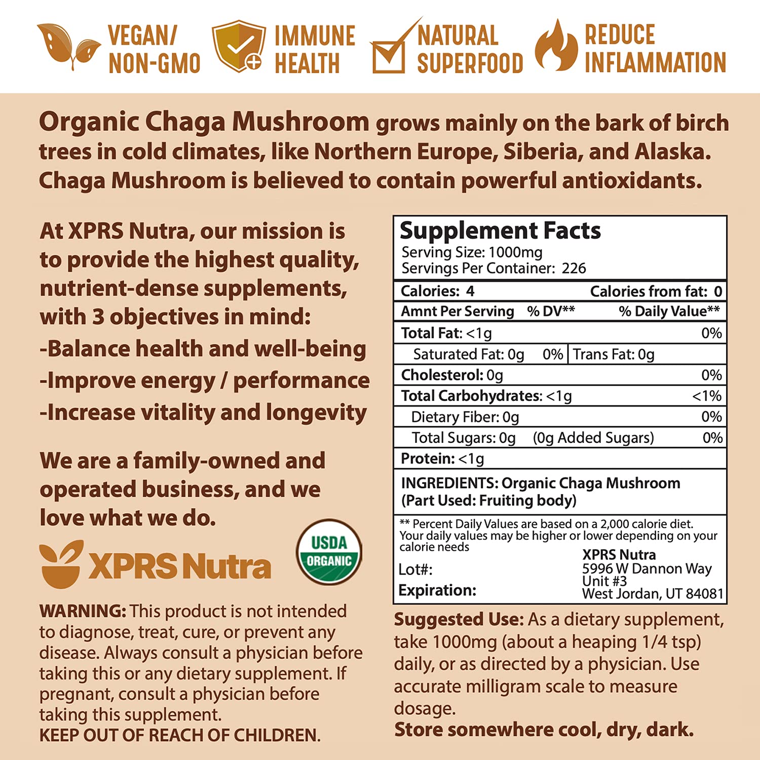 Foto 8 pulgar | Suplemento Xprs Nutra Organic De Hongos Chaga En Polvo 240 Ml - Venta Internacional.