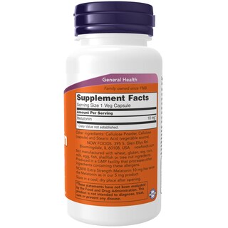 Foto 2 | Supplement Now Melatonin Extra Strength, 10 Mg, 100 Cápsulas Vegetales - Venta Internacional.