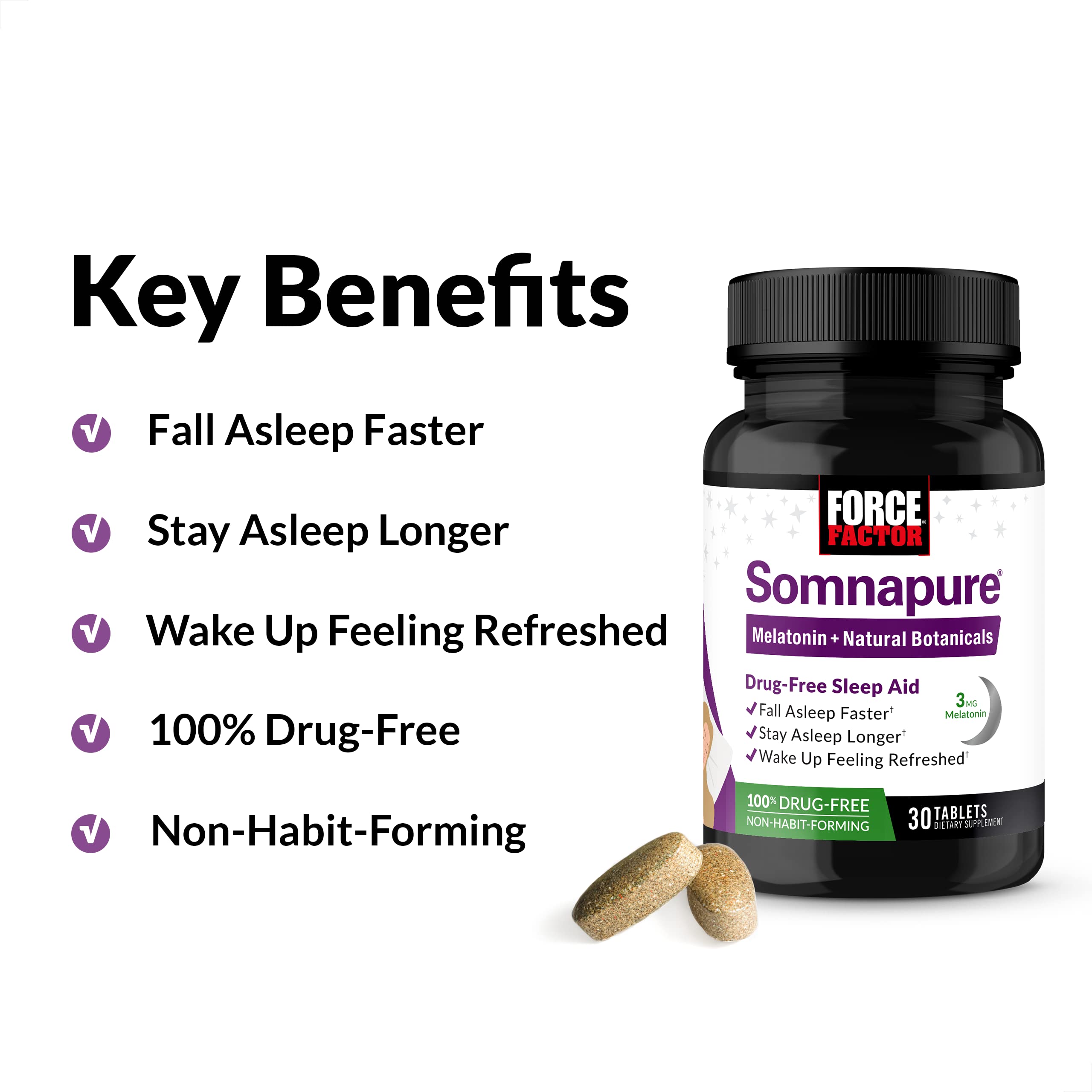 Foto 3 pulgar | Sleep Aid Force Factor Somnapure Con Melatonina 30 Comprimidos - Venta Internacional.
