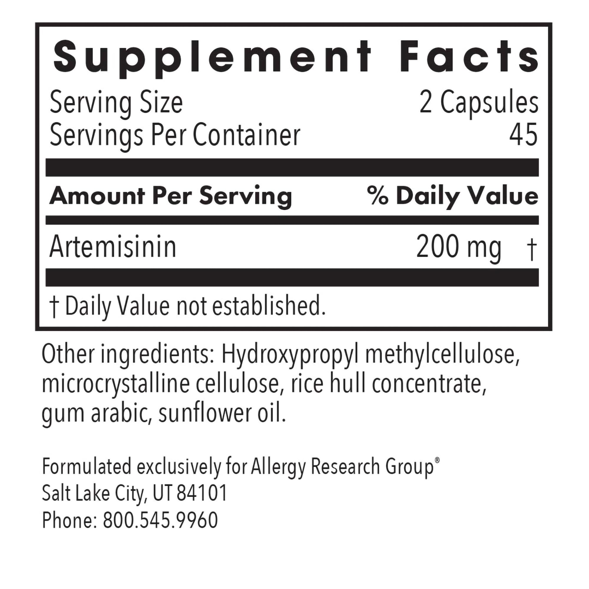 Foto 4 pulgar | Suplemento De Artemisinina Del Allergy Research Group, 100 Mg, 90 Cápsulas - Venta Internacional.