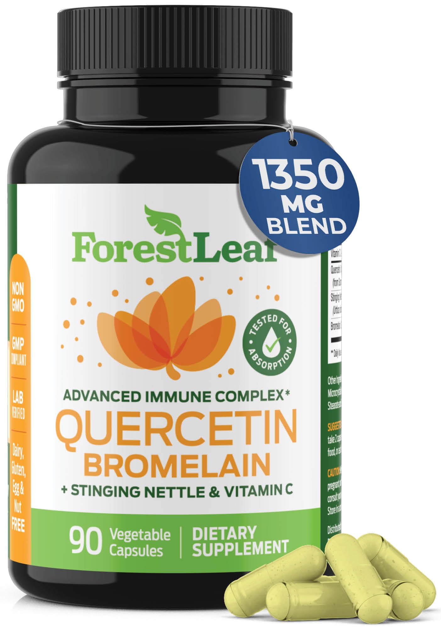 Foto 2 pulgar | Suplemento De Quercetina Forestleaf 500 Mg Con Bromelina Y Vitamina C - Venta Internacional.