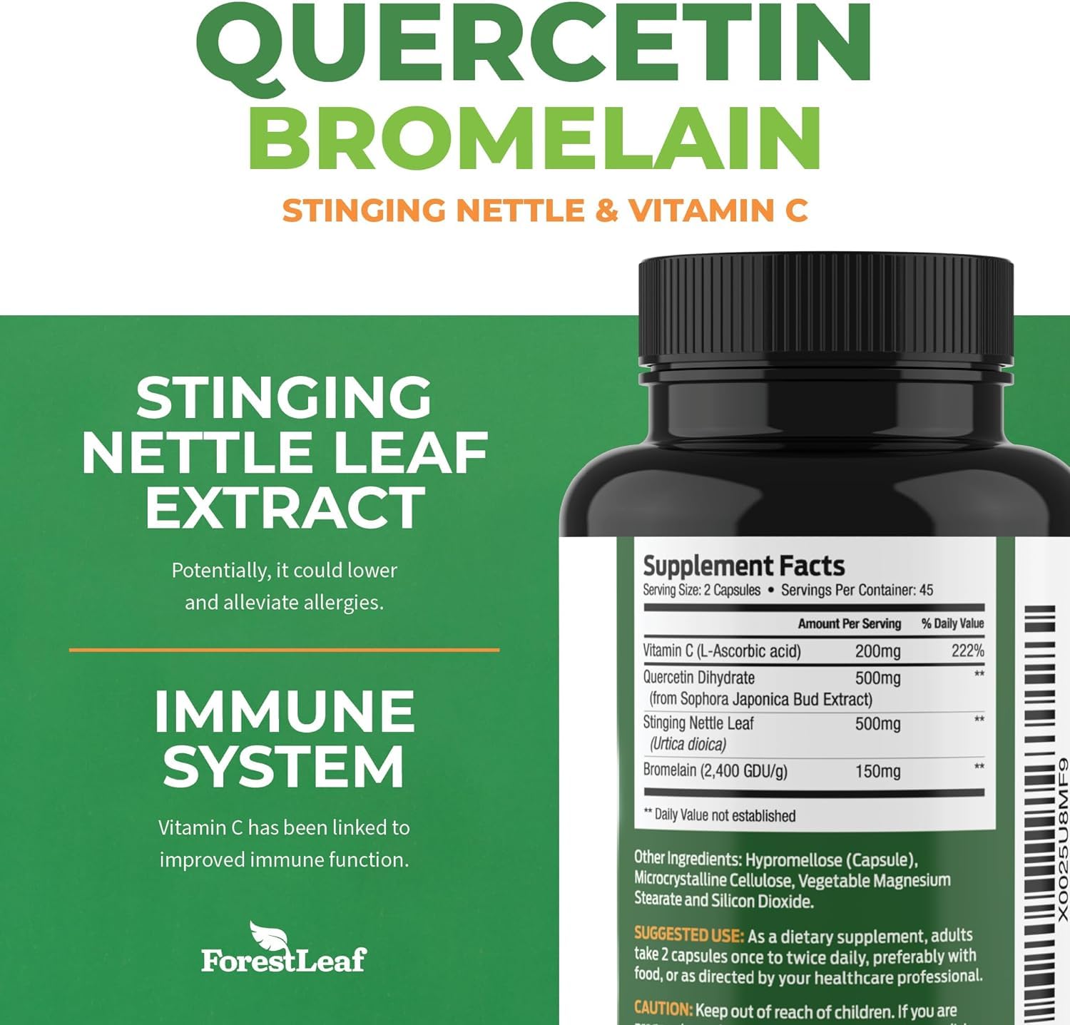 Foto 3 pulgar | Suplemento De Quercetina Forestleaf 500 Mg Con Bromelina Y Vitamina C - Venta Internacional.