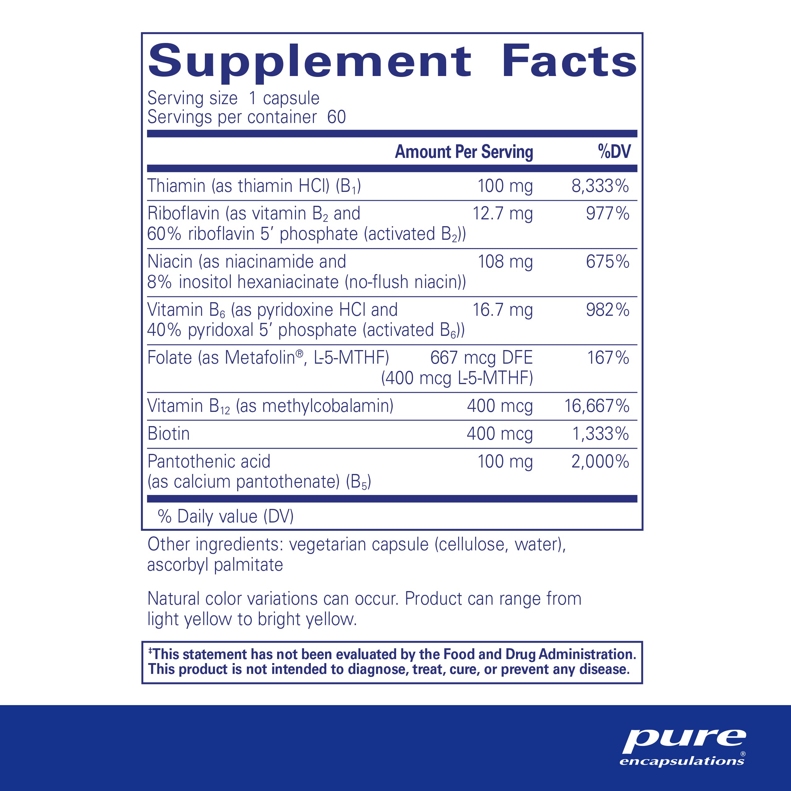 Foto 3 pulgar | Suplemento B-complex Plus De Pure Encapsulations, 60 Cápsulas - Venta Internacional.