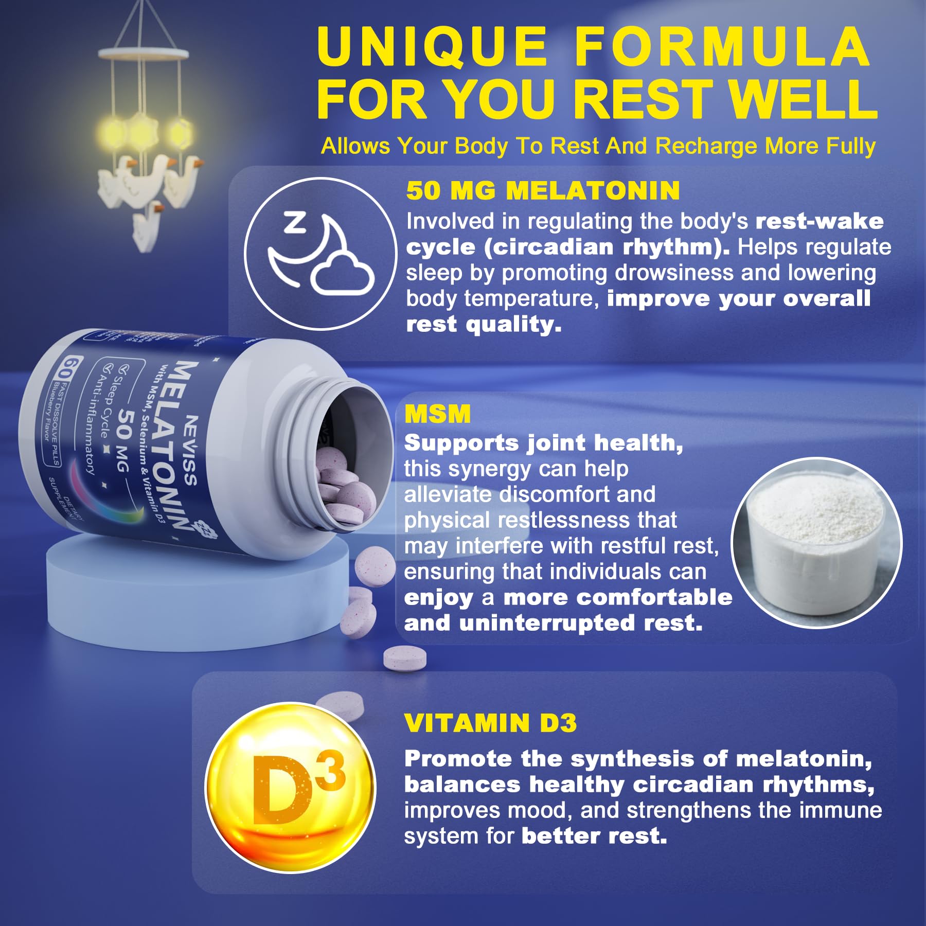 Foto 5 pulgar | Suplemento De 50 Mg De Melatonina Neviss Con Msm, Selenio Y Vitamina  - Venta Internacional.