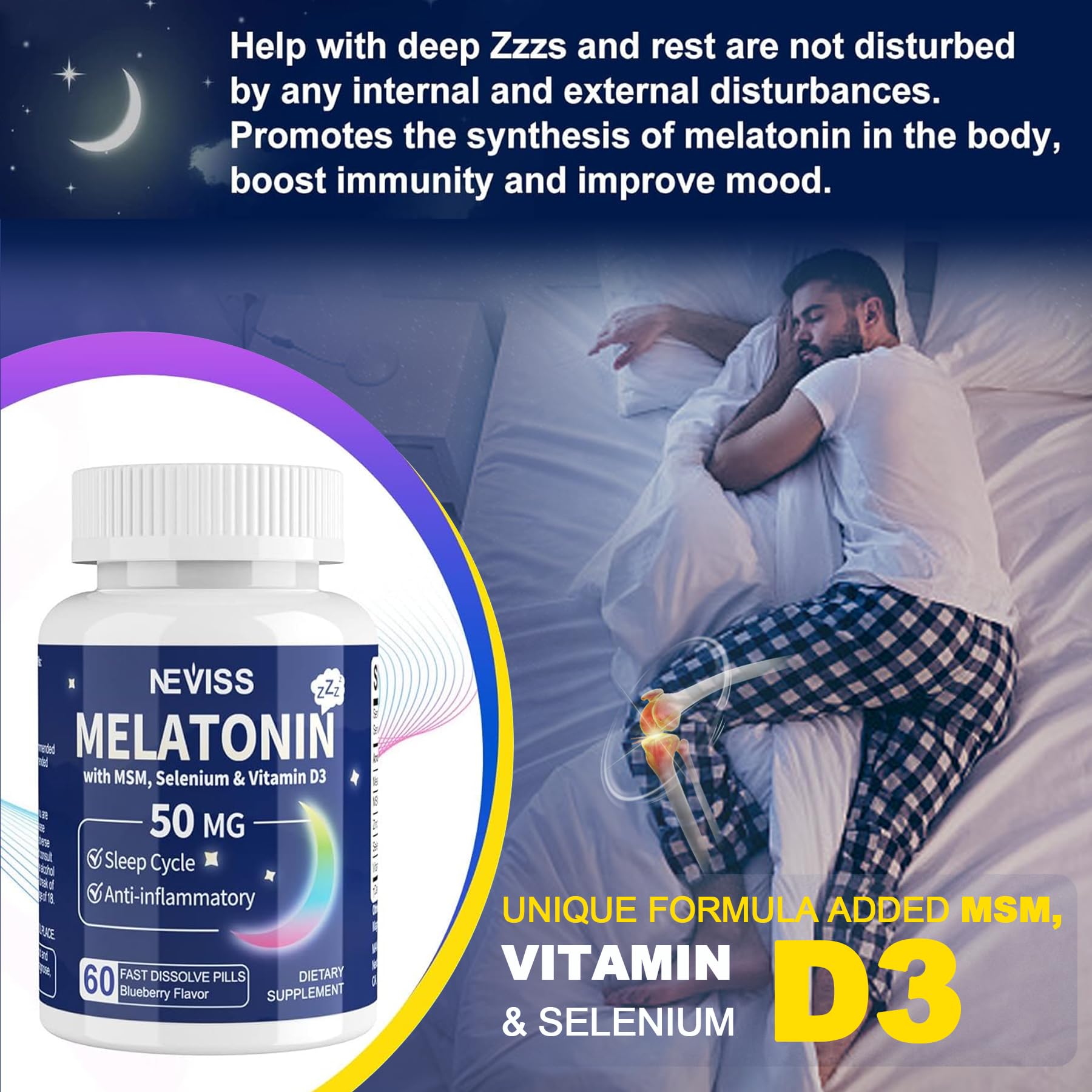 Foto 6 pulgar | Suplemento De 50 Mg De Melatonina Neviss Con Msm, Selenio Y Vitamina  - Venta Internacional.