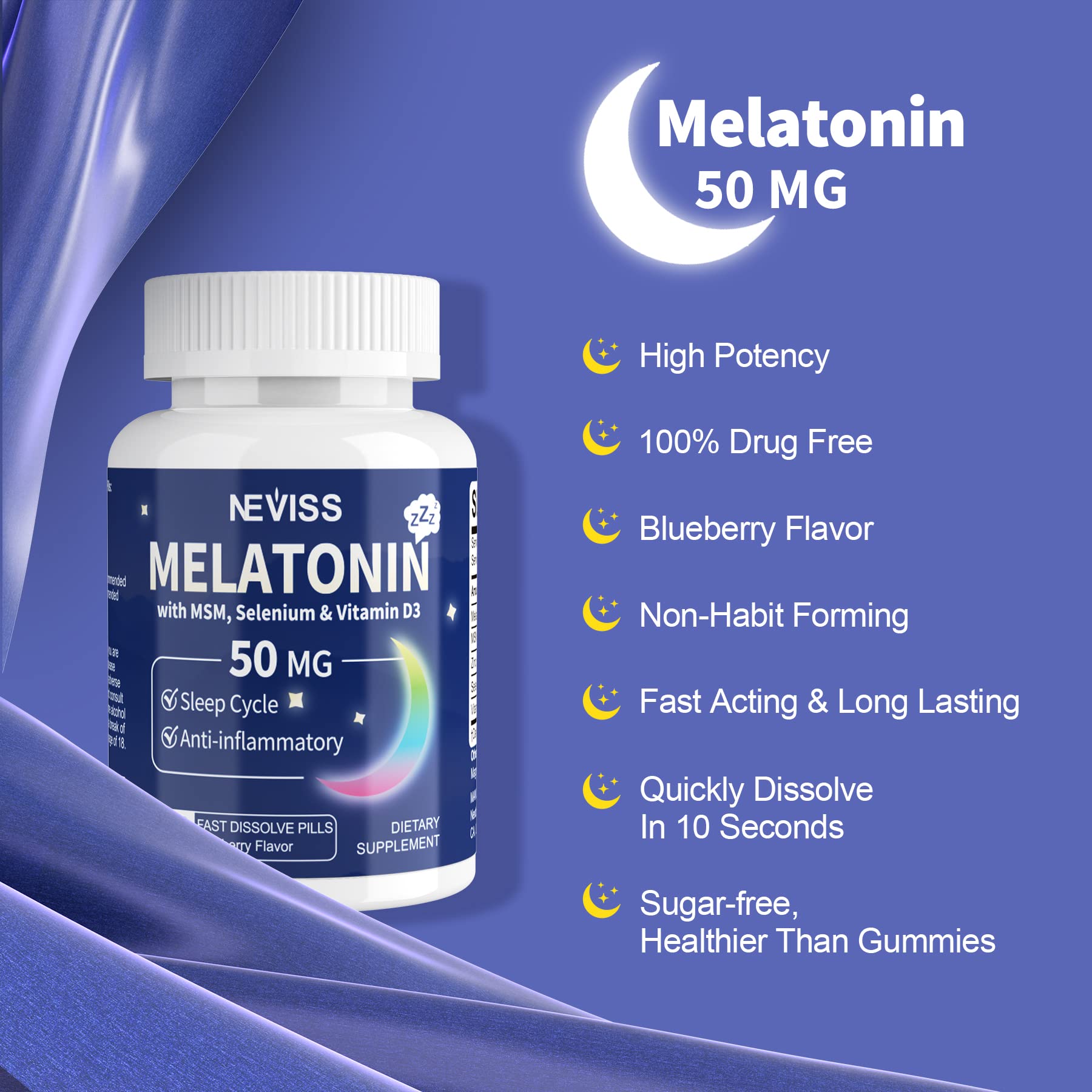 Foto 8 pulgar | Suplemento De 50 Mg De Melatonina Neviss Con Msm, Selenio Y Vitamina  - Venta Internacional.