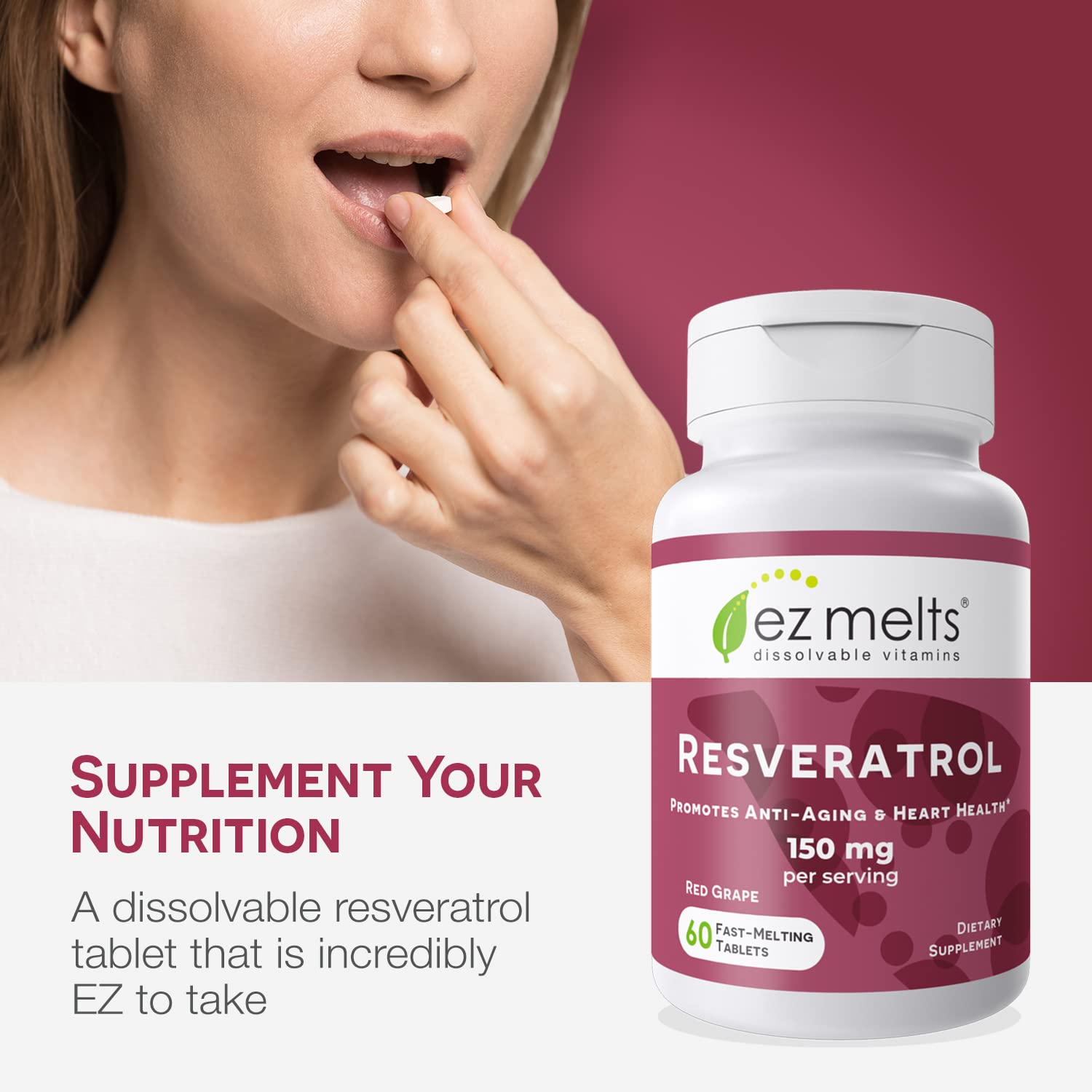 Foto 3 pulgar | Suplemento Ez Melts, Resveratrol Soluble, 150 Mg, Suministro Para 1 Mes - Venta Internacional.