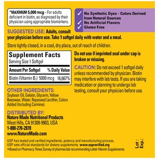 Foto 5 | Suplemento De Biotina De Máxima Potencia Nature Made 5000 Mcg X120 - Venta Internacional.