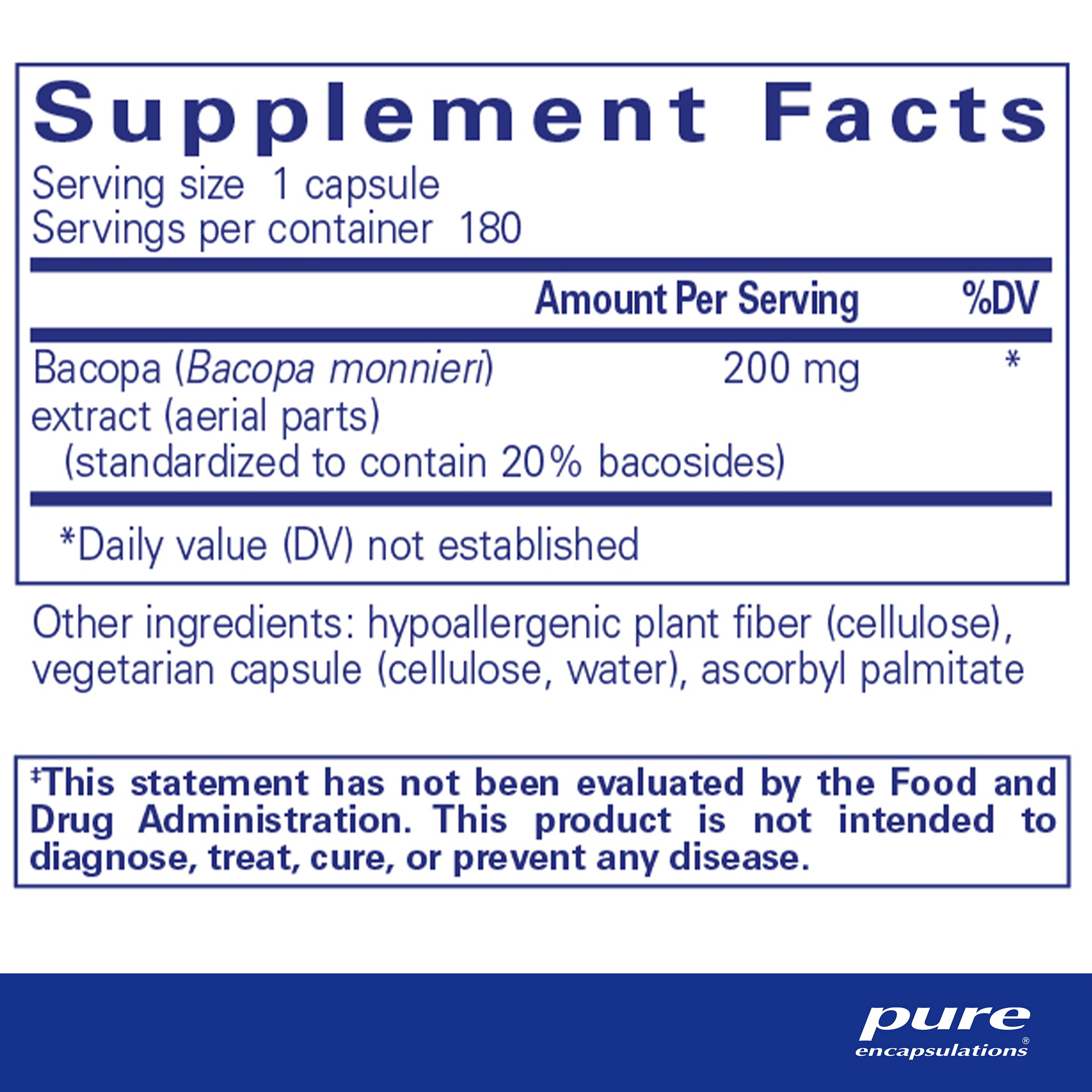 Foto 3 pulgar | Suplemento Pure Encapsulations Bacopa Monnieri 180 Cápsulas - Venta Internacional.