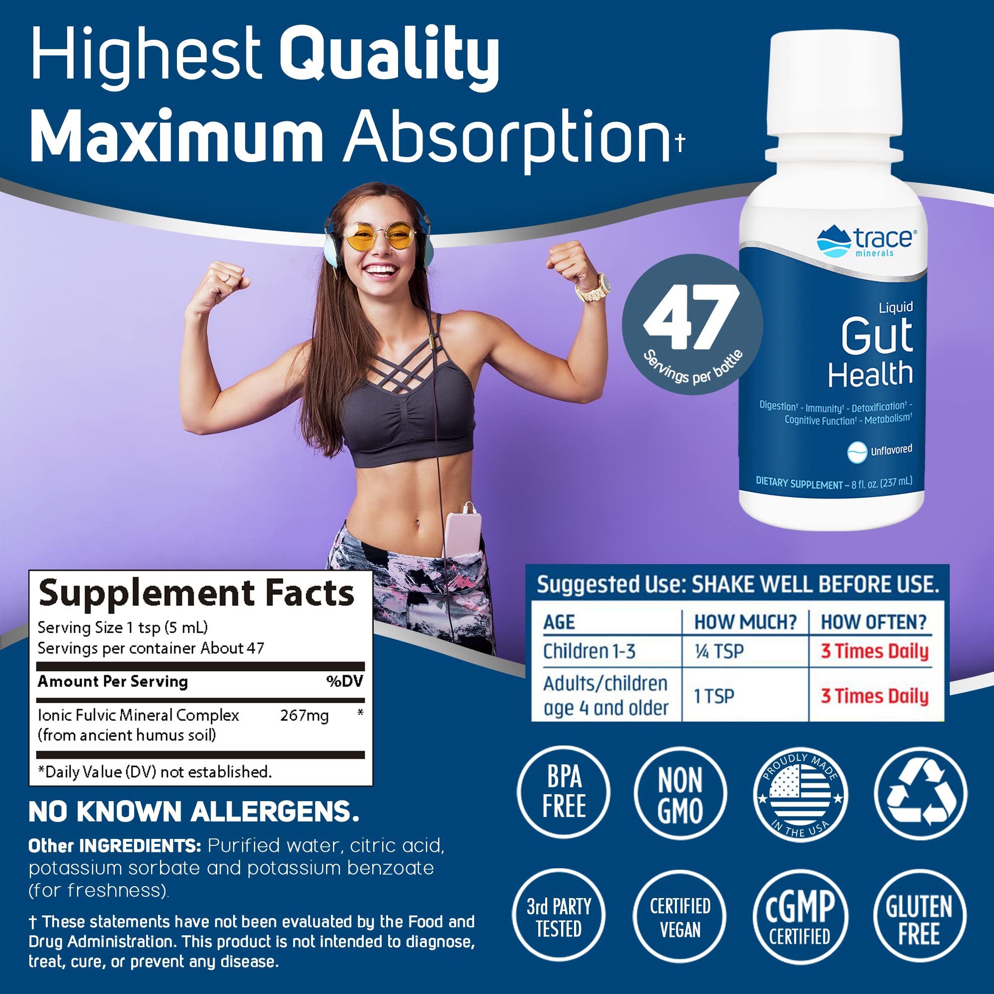 Foto 5 pulgar | Suplemento Trace Minerals Liquid Gut Health 240 Ml Sin Sabor - Venta Internacional.